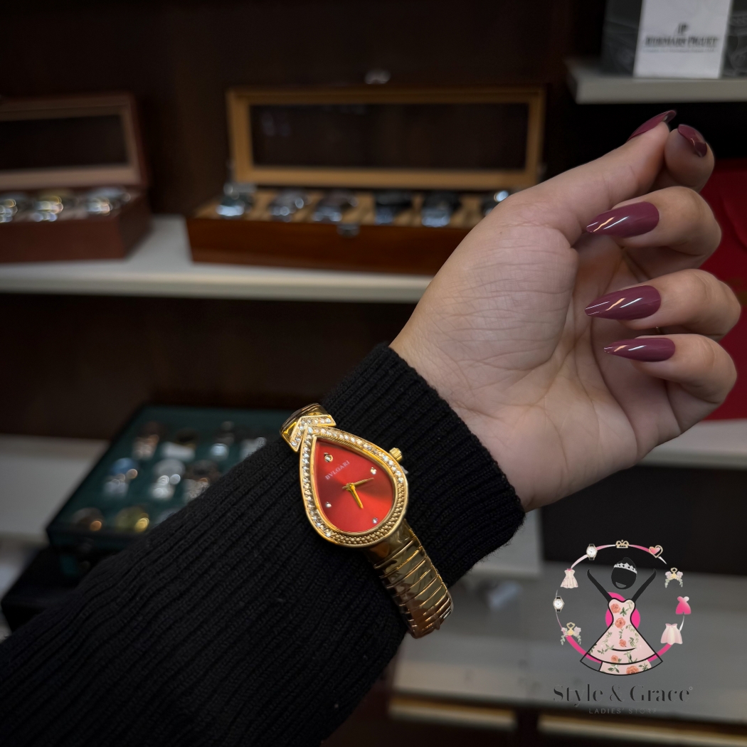 Bvlgari | Beatle Leaf Shape | Full Gold | Red Dial_img_1