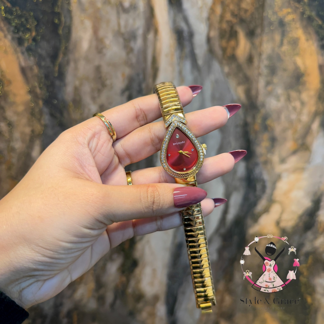 Bvlgari | Beatle Leaf Shape | Full Gold | Red Dial_img_2