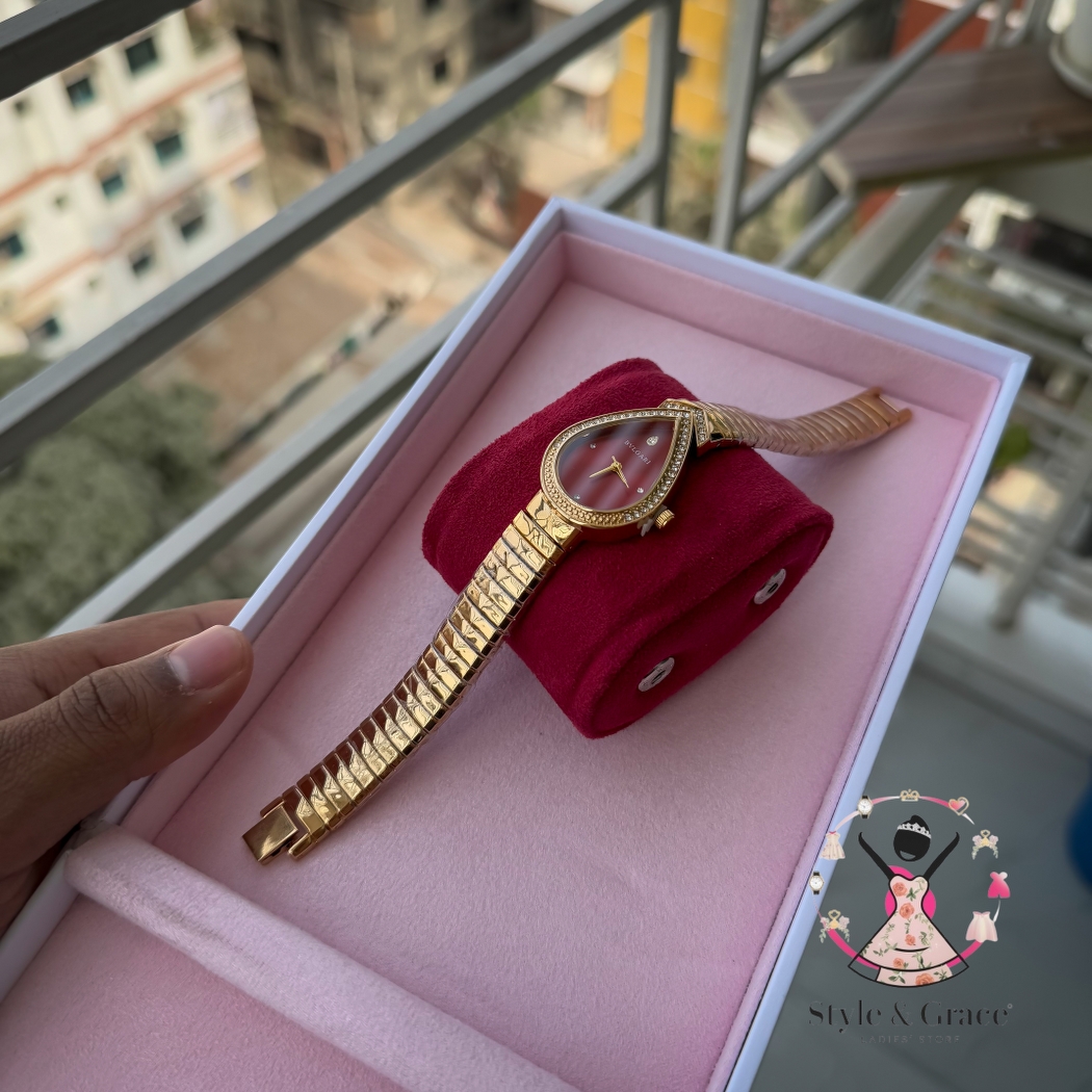 Bvlgari | Beatle Leaf Shape | Full Gold | Red Dial_img_3