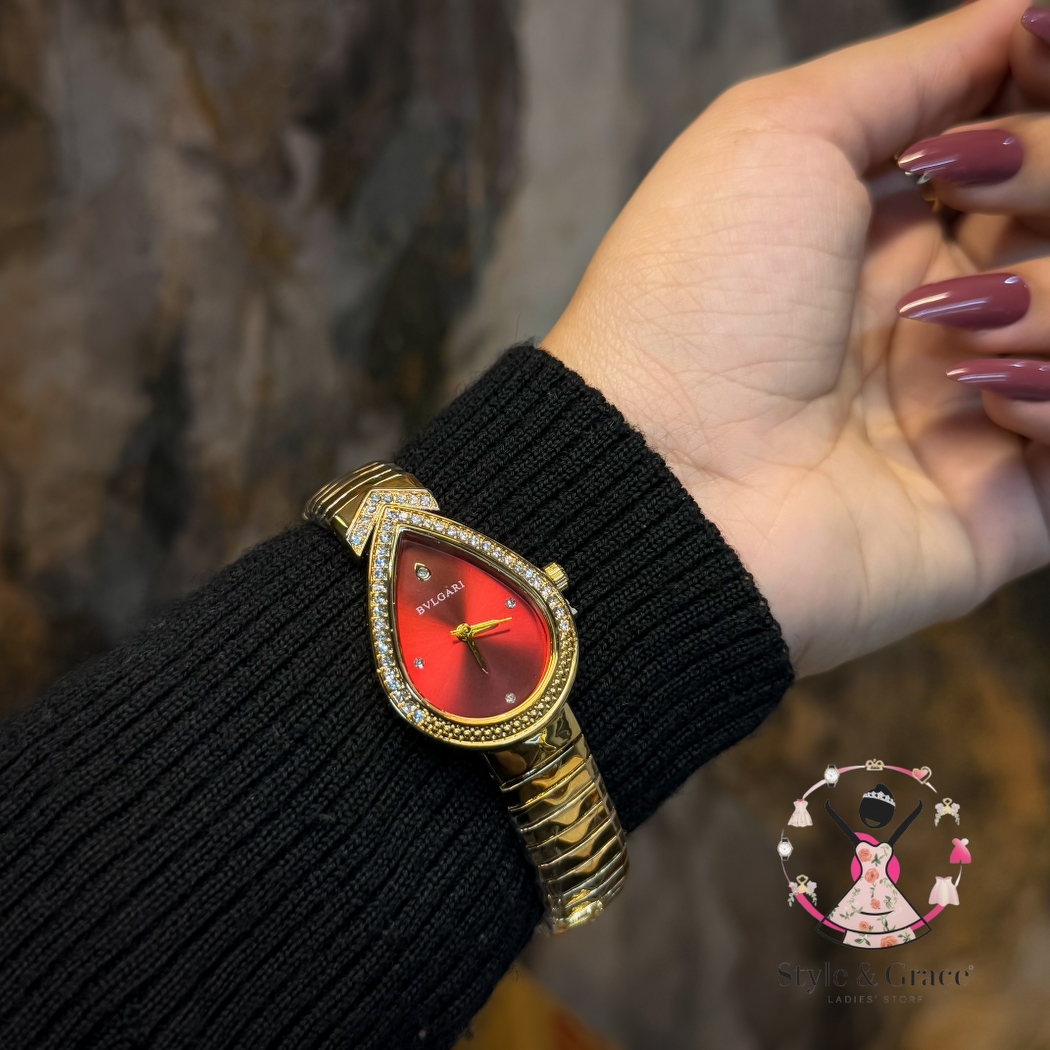 Bvlgari | Beatle Leaf Shape | Full Gold | Red Dial_img_4