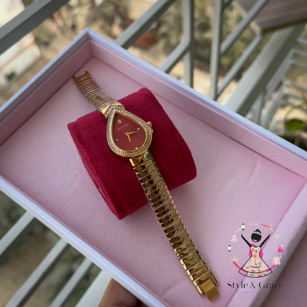 Bvlgari | Beatle Leaf Shape | Full Gold | Red Dial_img_5