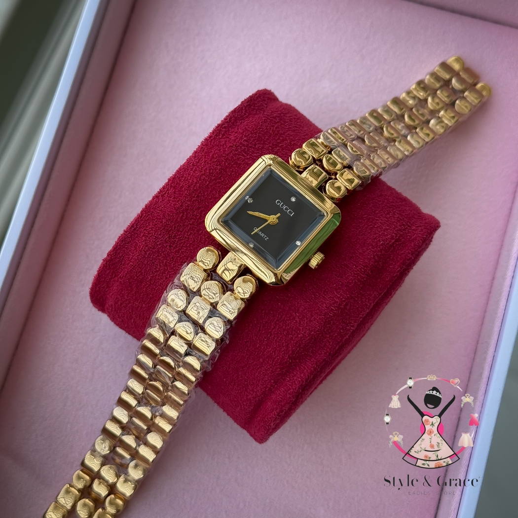 Gucci Square | Full Gold | Black Dial