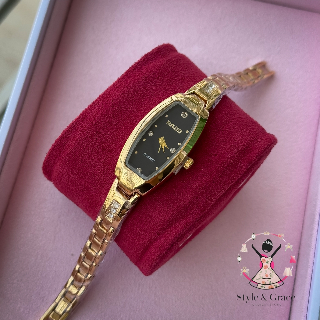 Rado Slim Square Long | Full Gold | Black Dial