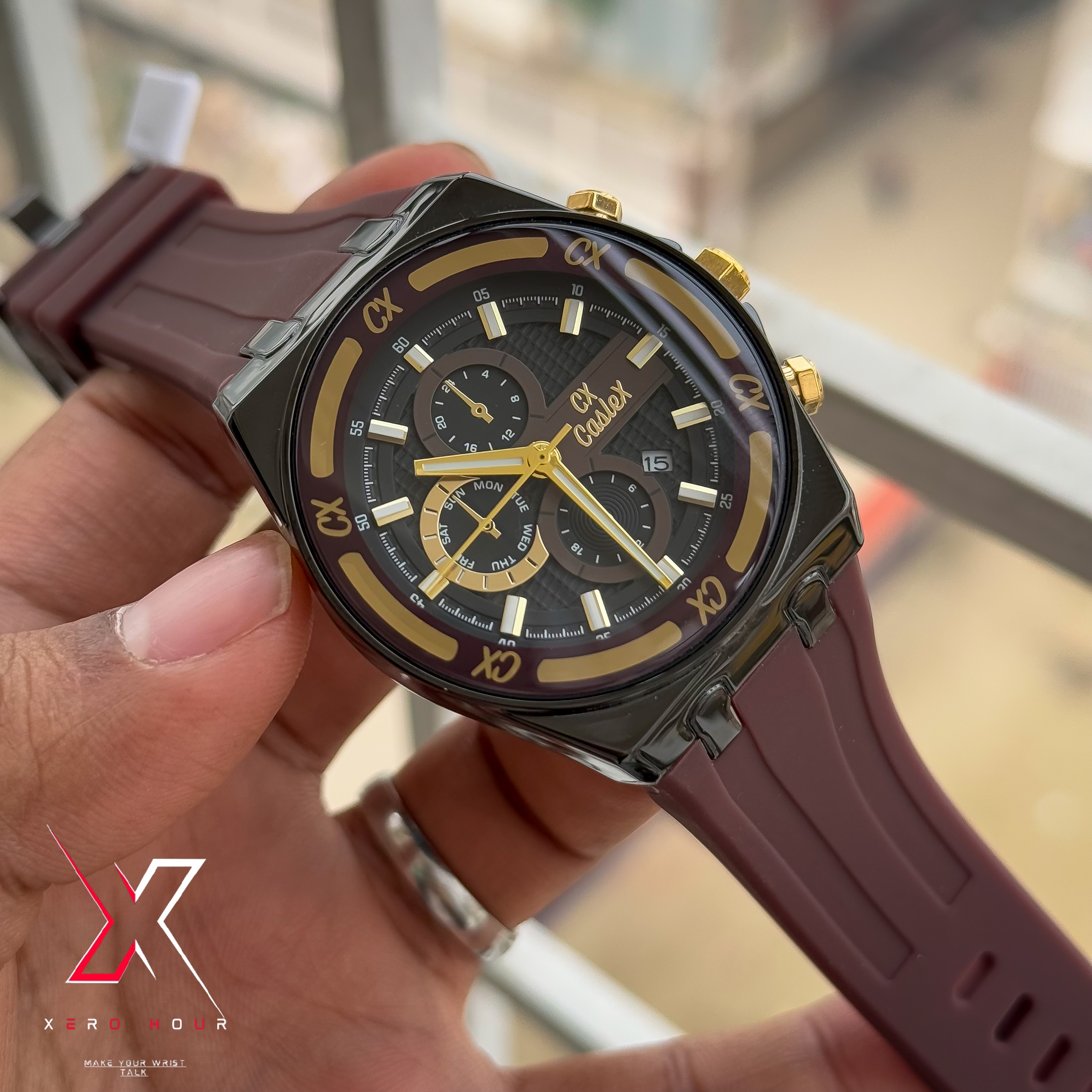 Caslex Gents Watch | Silicon Strap | Non Chrono | Burgendy dial_img_1
