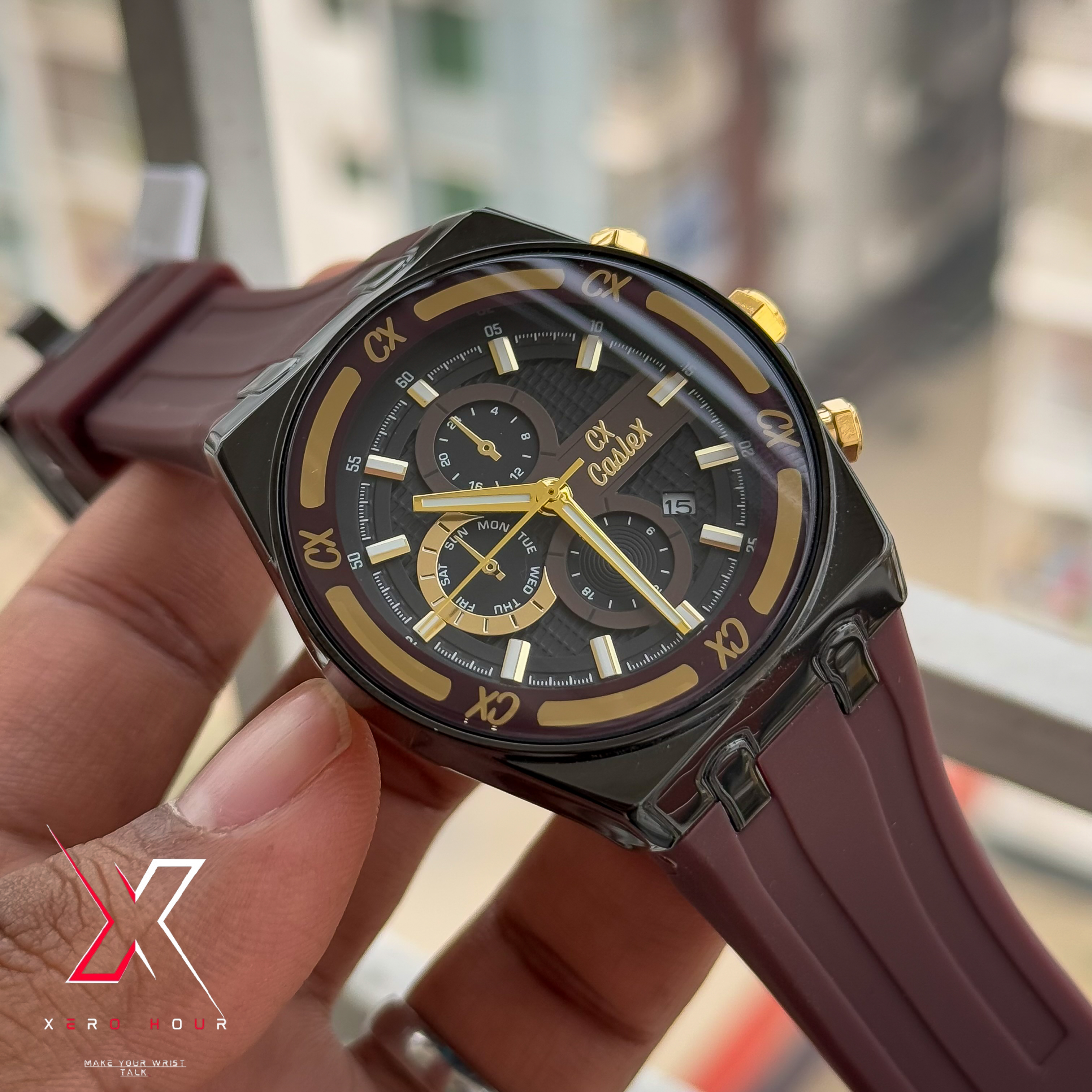 Caslex Gents Watch | Silicon Strap | Non Chrono | Burgendy dial_img_4