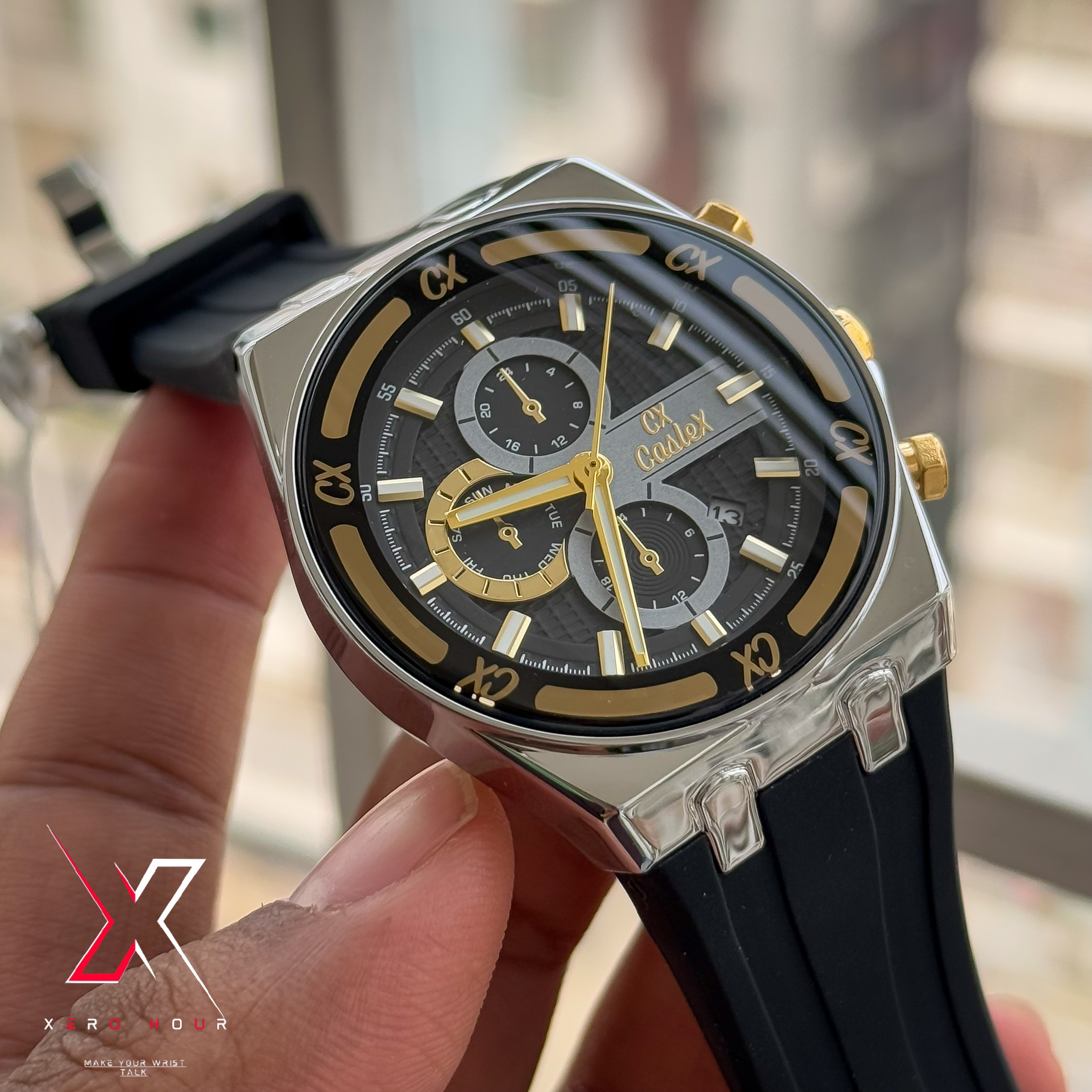 Caslex Gents | Silicon Strap | Black Silver Dial | Non Funcitonal Chrono_img_6