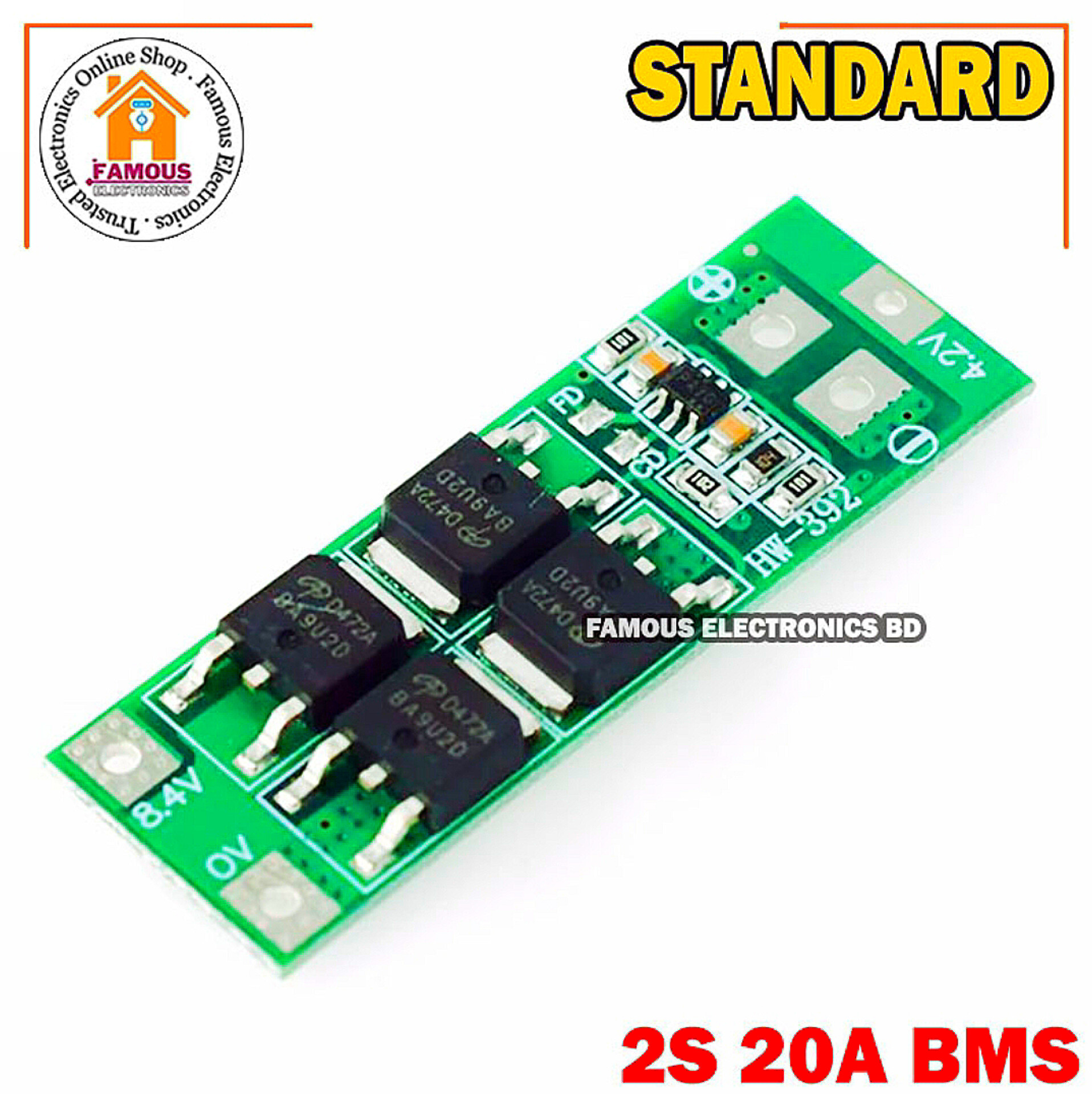 2S BMS 20A Circuit Module 8.4v Li-Ion Battery Protection Board-Standard