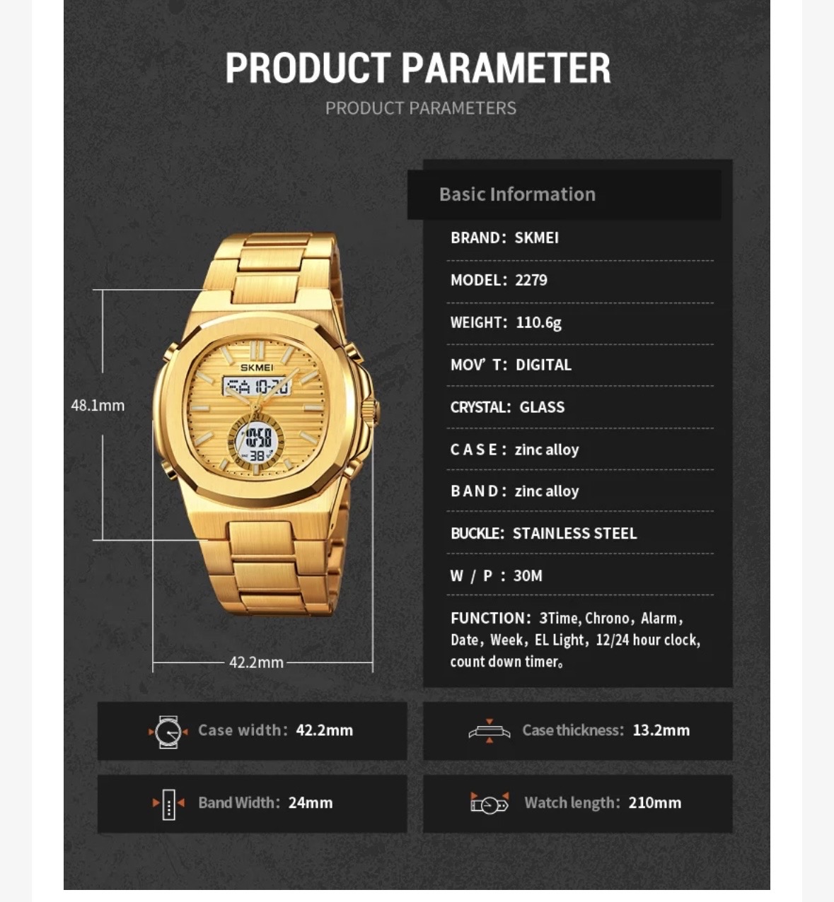 Skmei 2279 Dual Time Stainless Steel Digital Watch For Men_img_9