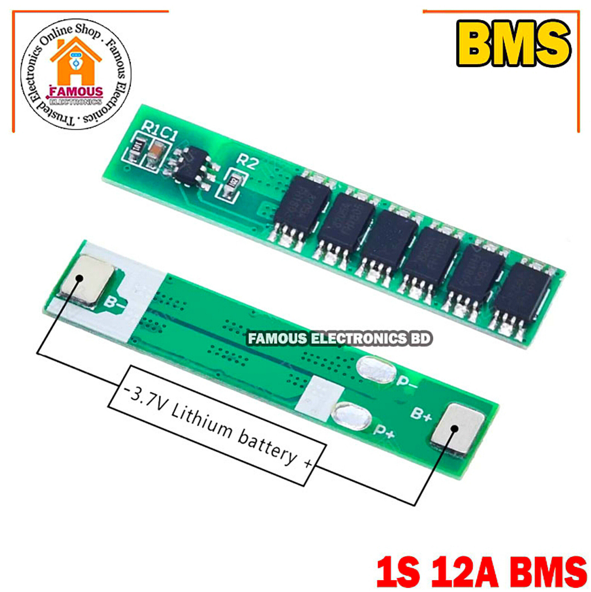 1S 18650 3.7V lithium battery protection board BMS 12A 6MOS_img_4