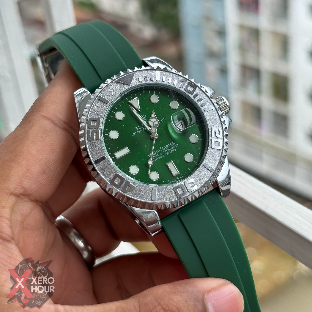 Rolex Yacht Master | Silicon Strap | Silver with Green belt dial