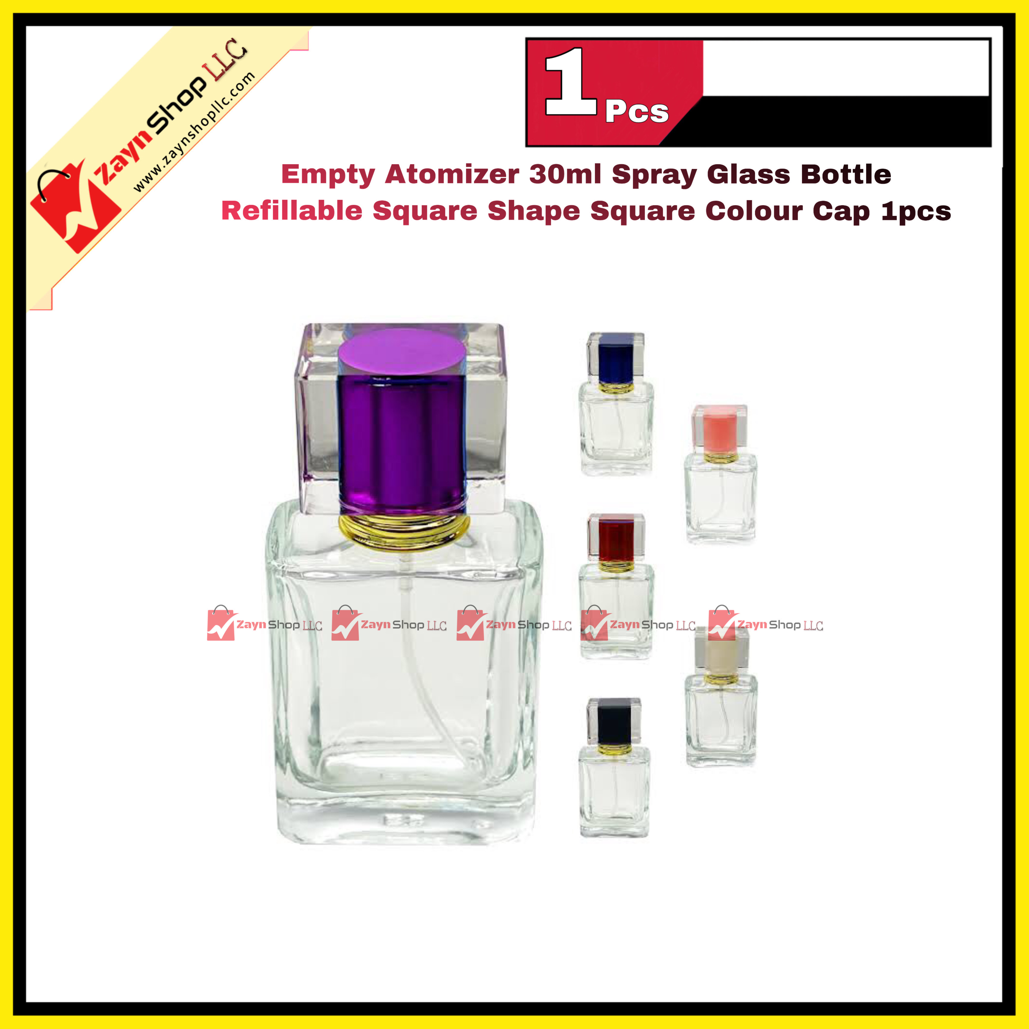 Empty 30ml  Perfume Atomizer Spray Glass Bottle Refillable Square Shape Square Colour Cap 1pcs_img_0