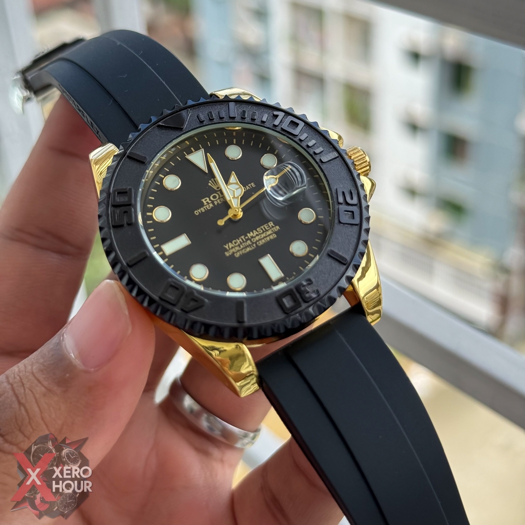 Rolex Yacht Master | Silicon Strap | Sunflower gold with black dial bezel