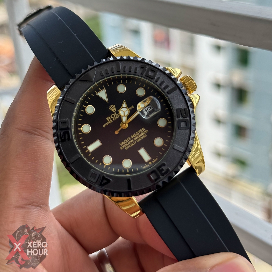 Rolex Yacht Master | Silicon Strap | Sunflower gold with black dial bezel_img_3