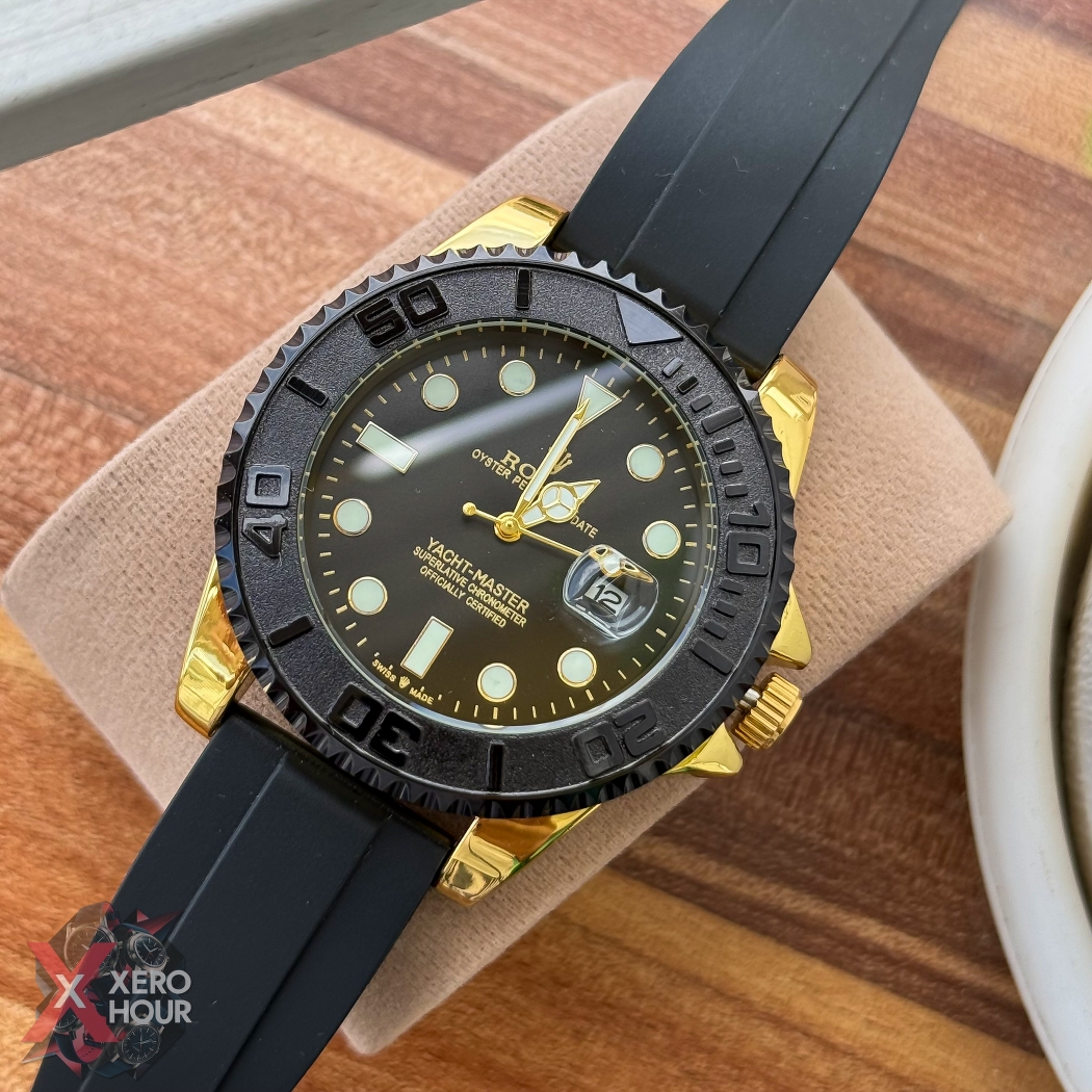 Rolex Yacht Master | Silicon Strap | Sunflower gold with black dial bezel_img_5