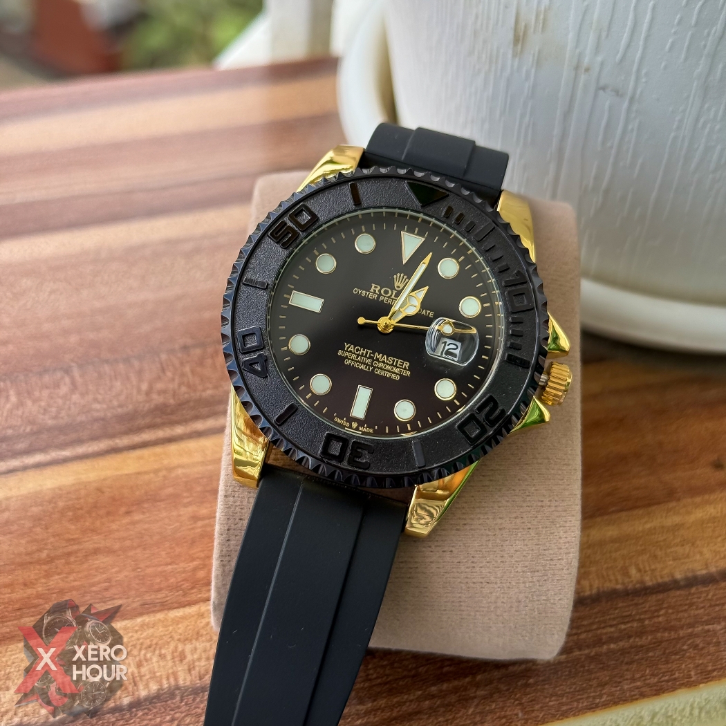 Rolex Yacht Master | Silicon Strap | Sunflower gold with black dial bezel_img_6