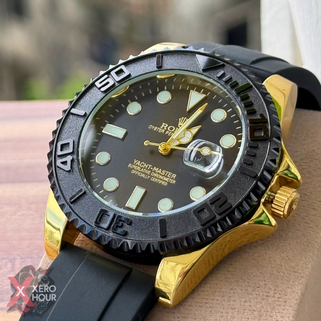 Rolex Yacht Master | Silicon Strap | Sunflower gold with black dial bezel_img_7