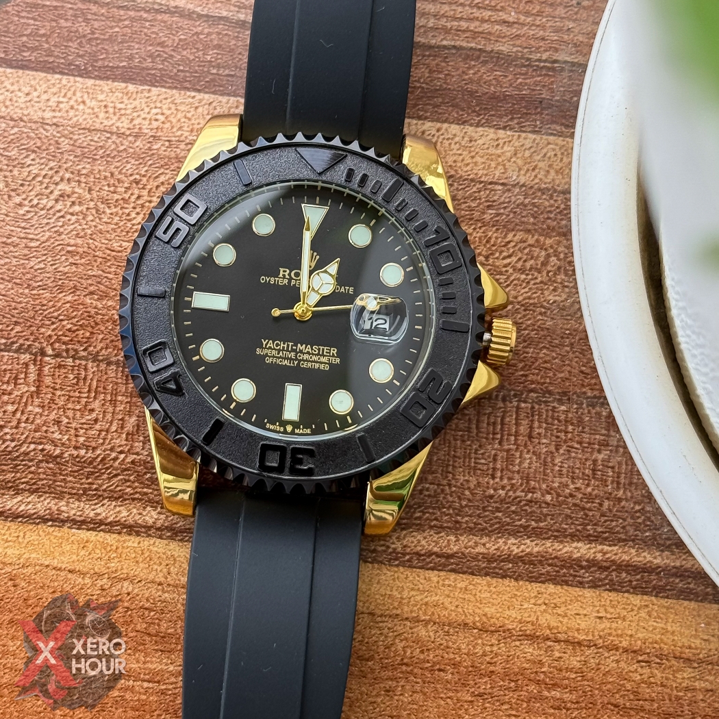 Rolex Yacht Master | Silicon Strap | Sunflower gold with black dial bezel_img_8