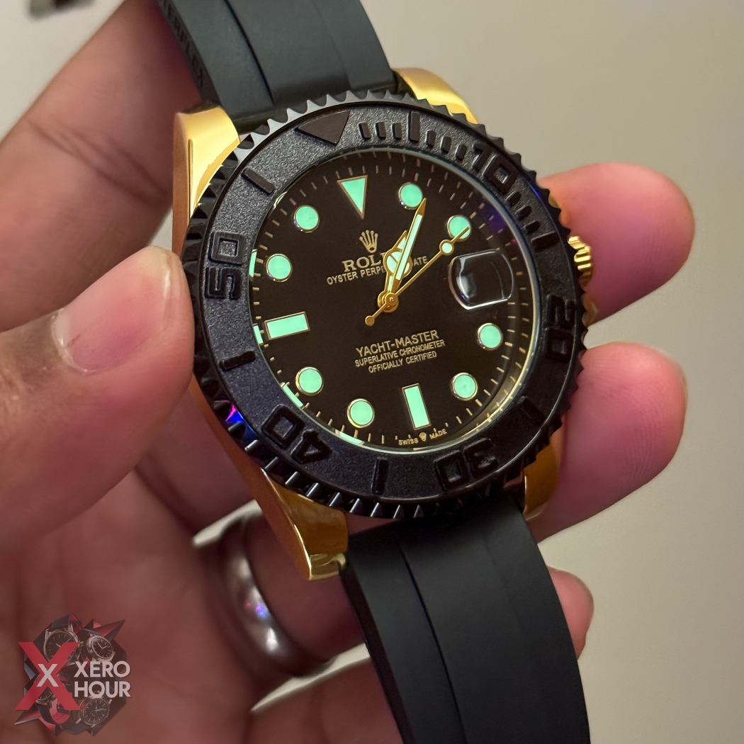 Rolex Yacht Master | Silicon Strap | Sunflower gold with black dial bezel_img_9