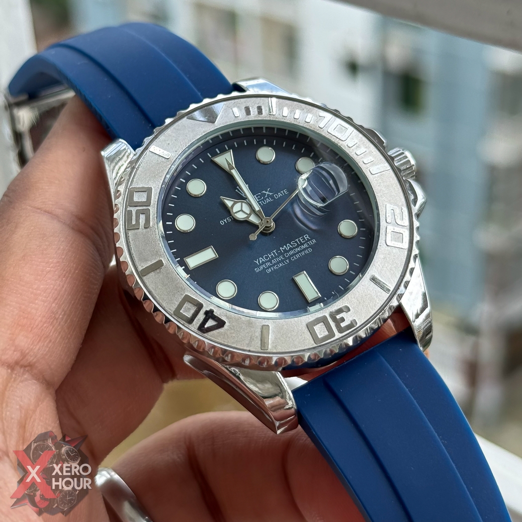 Rolex Yacht Master | Silicon Strap | Blue belt silver bezel blue dial