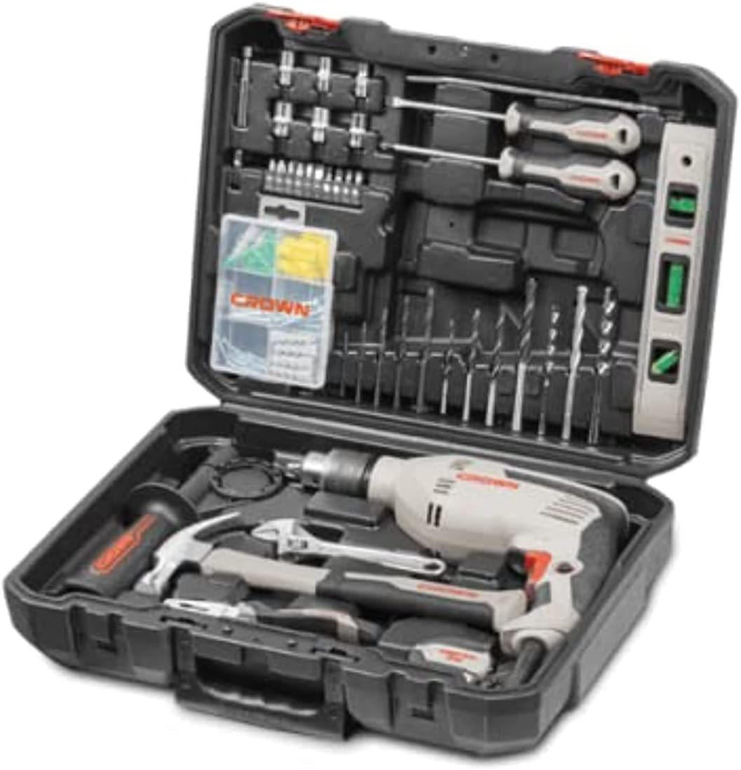 CROWN CK10-XA98 Professional Impact Drill With 98pcs Set of Tools & Accessories, Electric drill set, Model: CK10-XA98_img_0