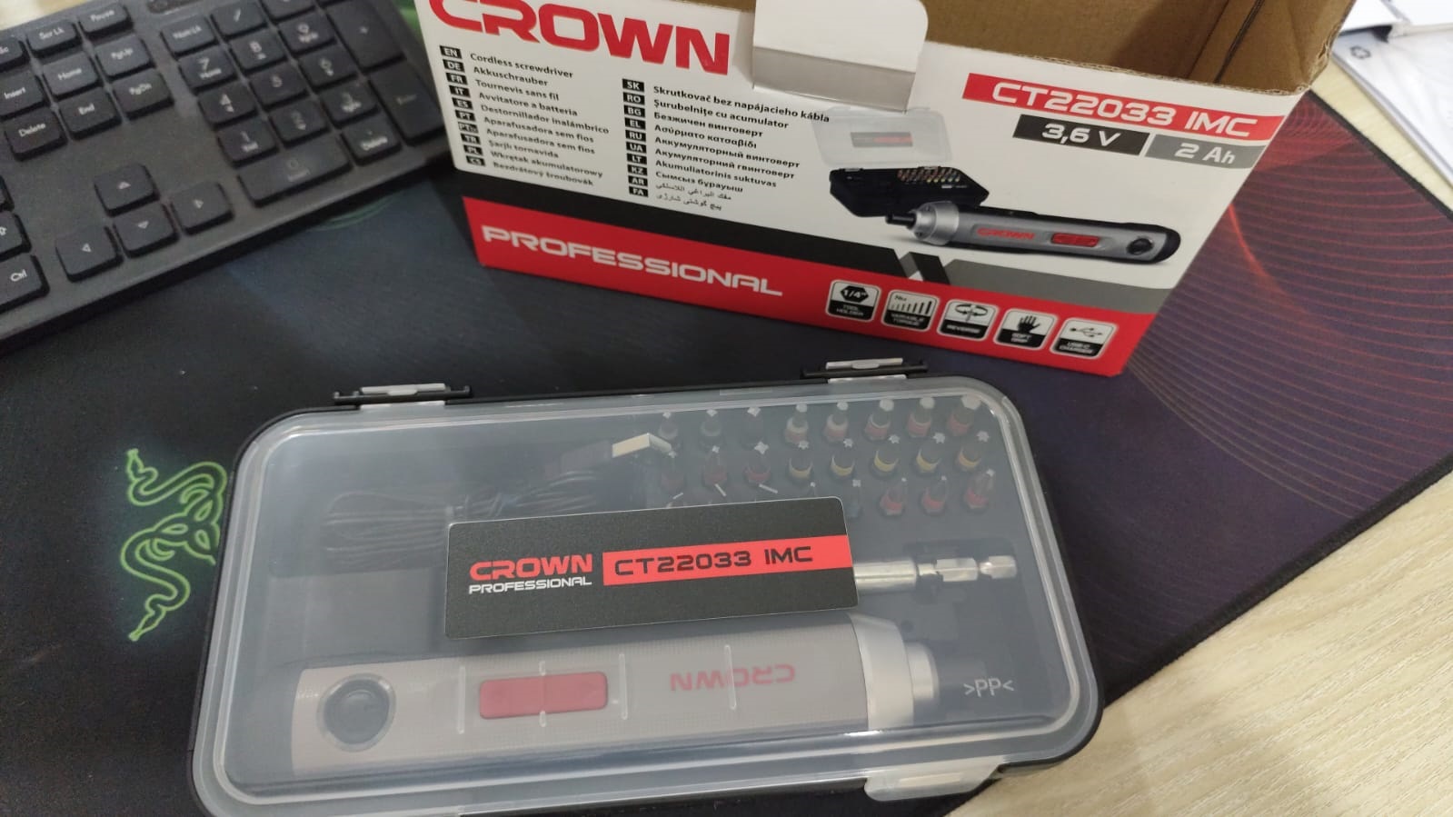 CROWN CT22033, Cordless Screwdrivers with 25pcs Bits Set, 3.6v, 2Ah; Model: CT22033_img_2