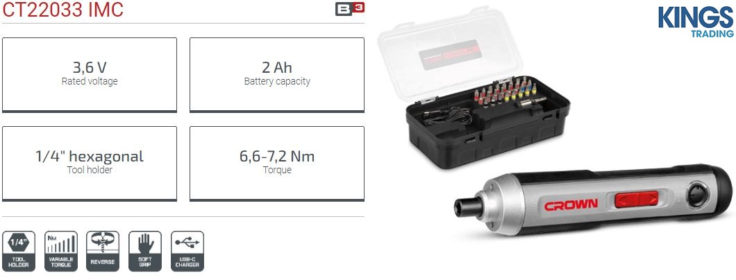 CROWN CT22033, Cordless Screwdrivers with 25pcs Bits Set, 3.6v, 2Ah; Model: CT22033_img_4