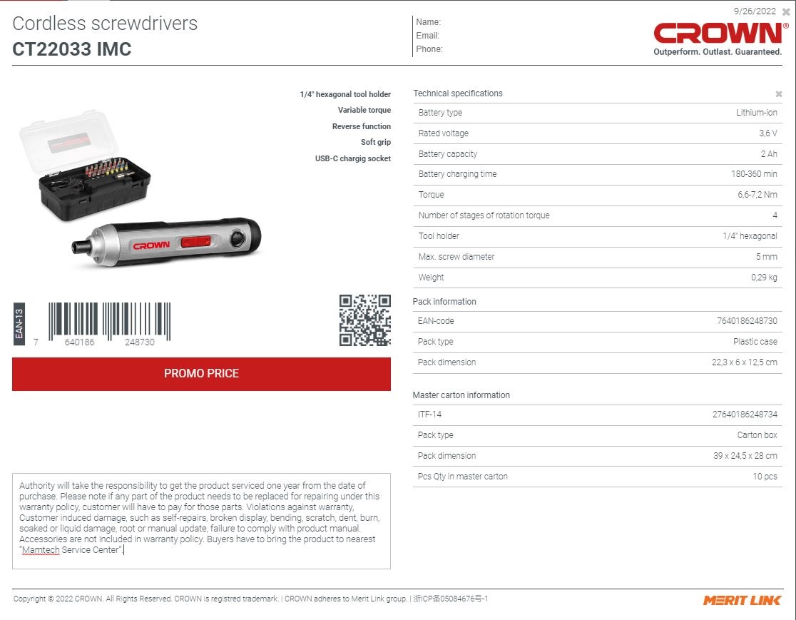 CROWN CT22033, Cordless Screwdrivers with 25pcs Bits Set, 3.6v, 2Ah; Model: CT22033_img_5