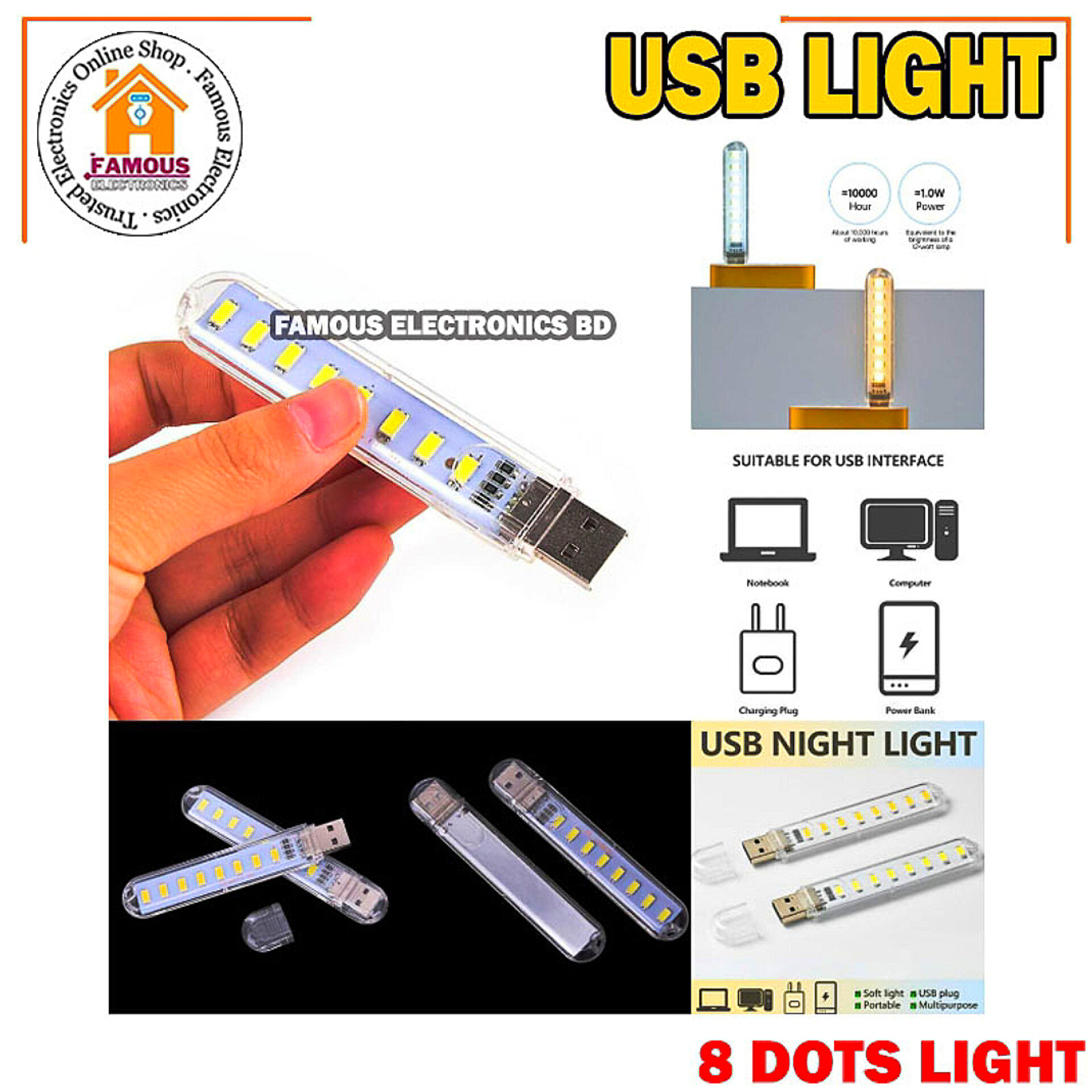 Mini Portable USB LED 5V 8 LED Light SMD Table Desk Lamp Book Flashlight Night Light for Power Bank Laptop Camping_img_3
