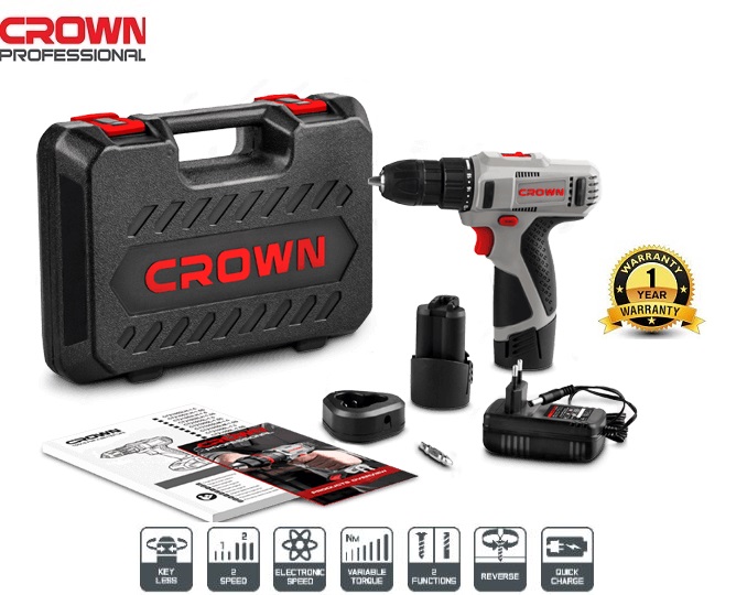 CROWN CT21053 Professional Cordless Drill/Screwdriver with 2pcs Battery & Charger, 12V, 1.5Ah, 10mm, 25N.m; Model: CT21053LH-1.5 BMC_img_0