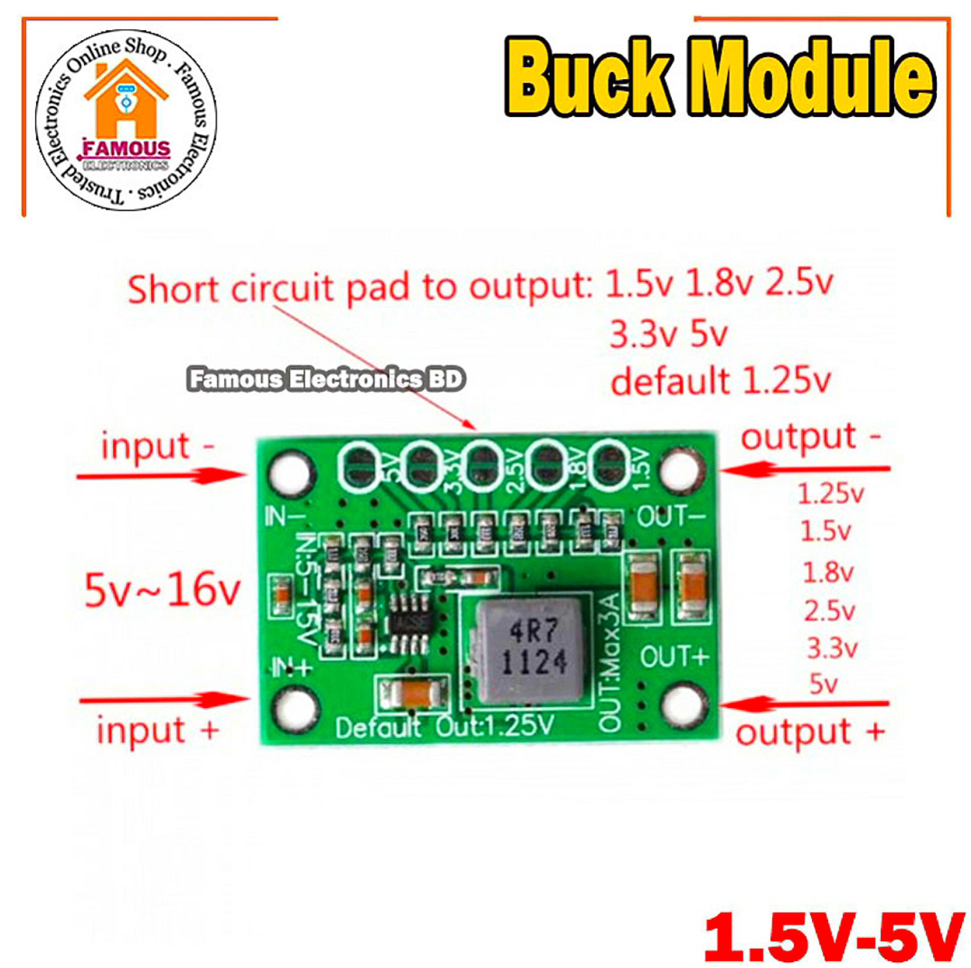 Step-Down Power Module 5V-16V to 1.5V 1.8V 2.5V 3.3V 5V Buck Voltage Converter 3A - Step-Down Module 5V-16V to Adjustable Voltages 3A_img_5