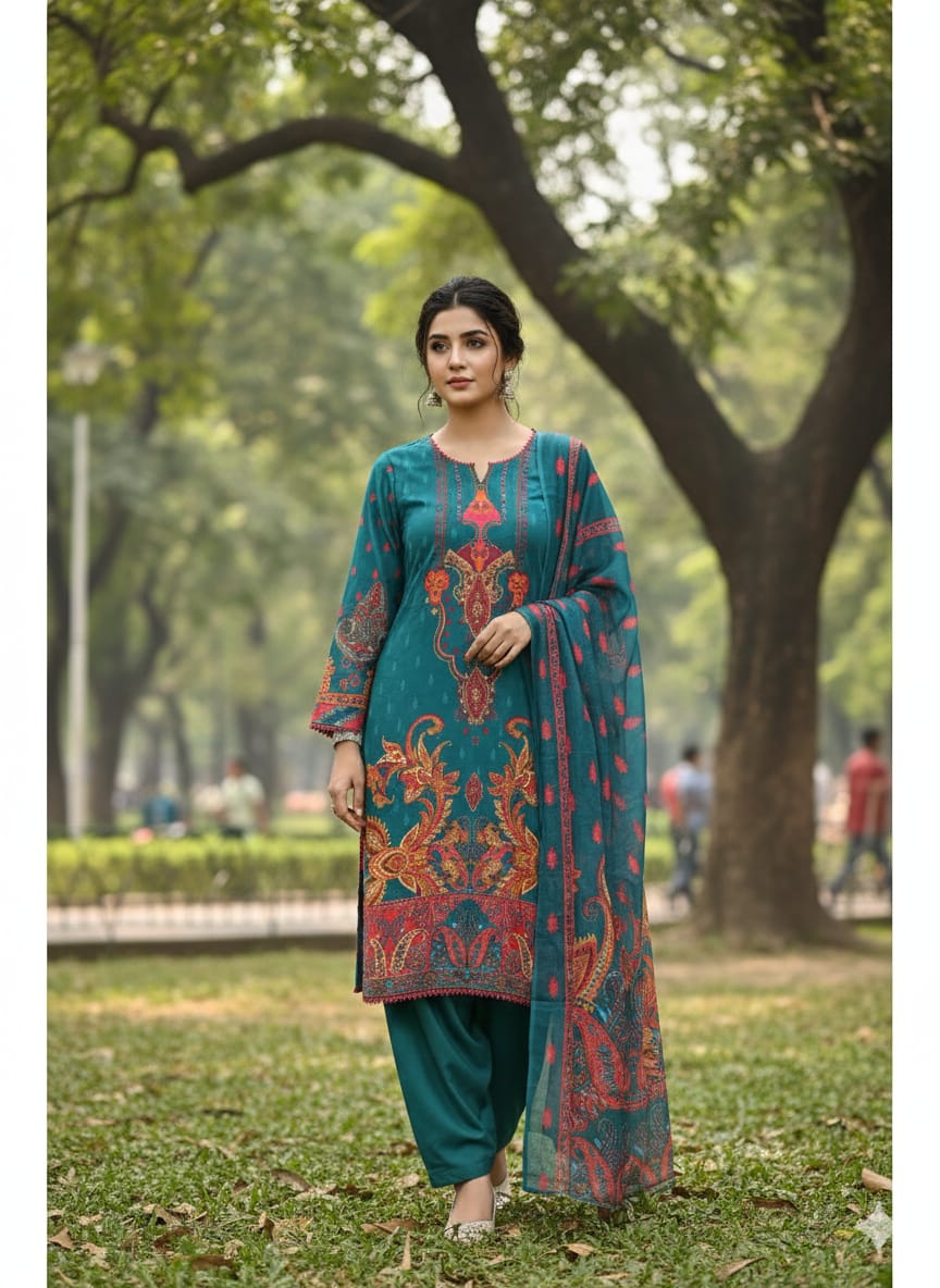 Ready Made Pure Dubai Silk Digital Print Three Piece_img_0