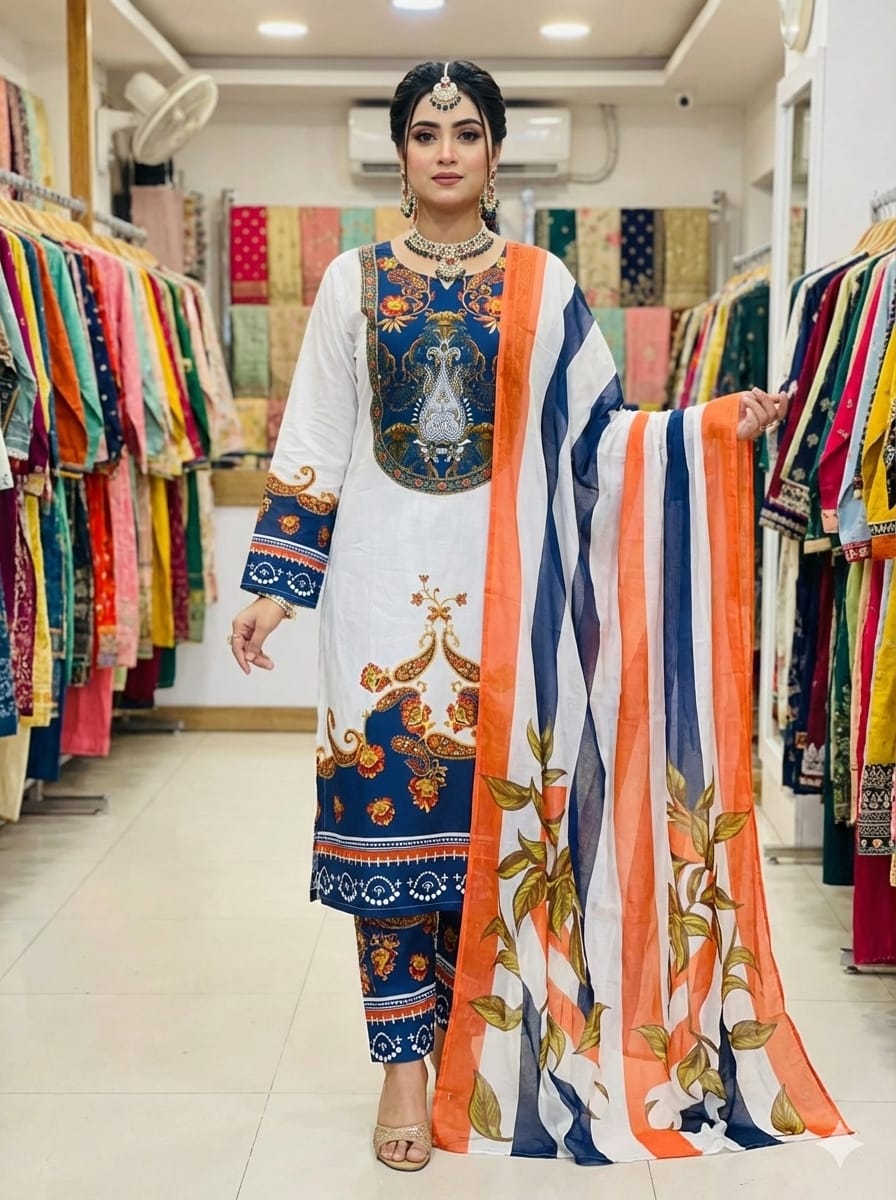 Ready Made Pure Dubai Silk Digital Print Three Piece_img_0