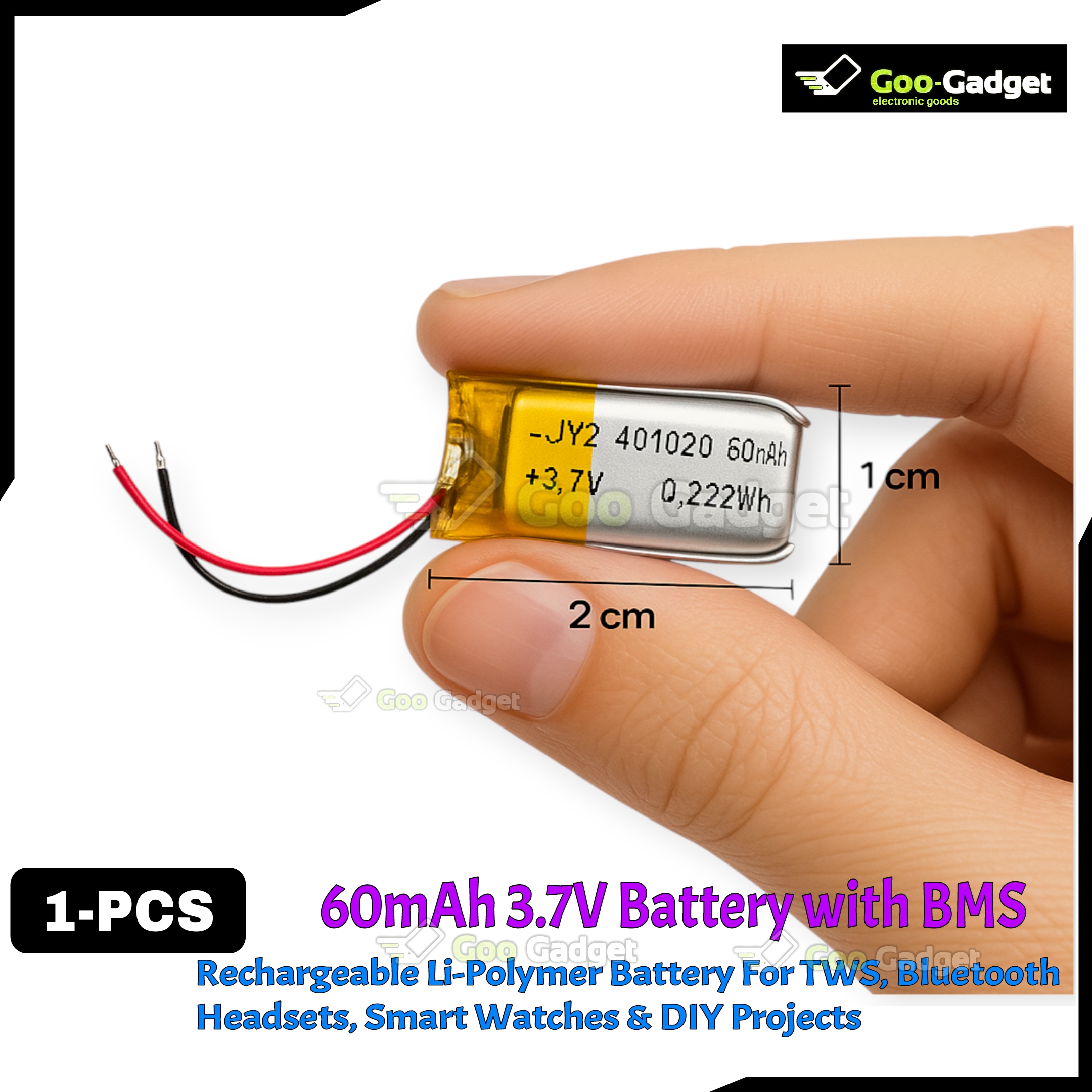 60mAh 3.7V Rechargeable Li-Polymer Battery – For TWS Earbuds, Bluetooth Headsets, Smart Watches (Without BMS)