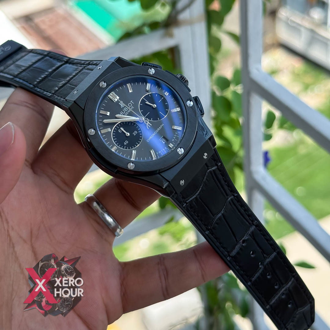 Hublot Classic Fusion Watches Chronograph | Crocodila Balck belt black dial_img_2