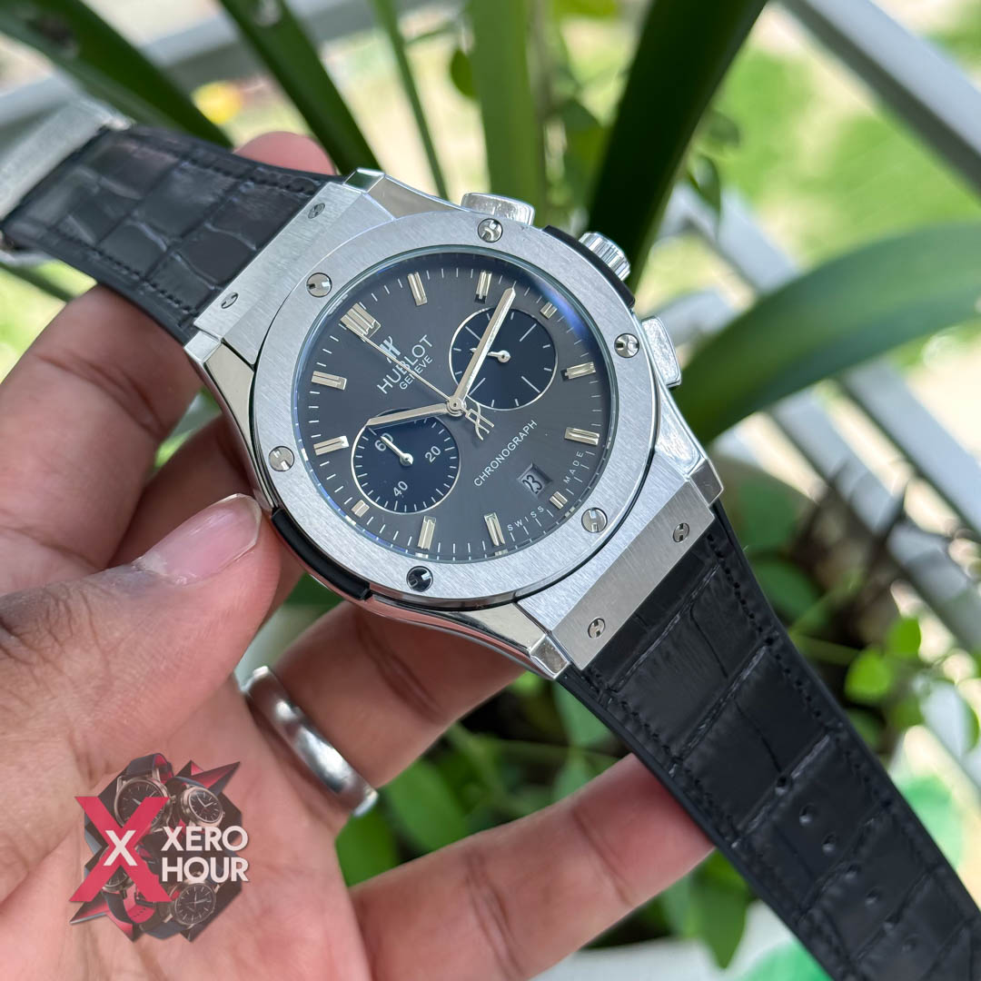Hublot Classic Fusion Watches Chronograph | Crocodila Balck belt grey-silverdial