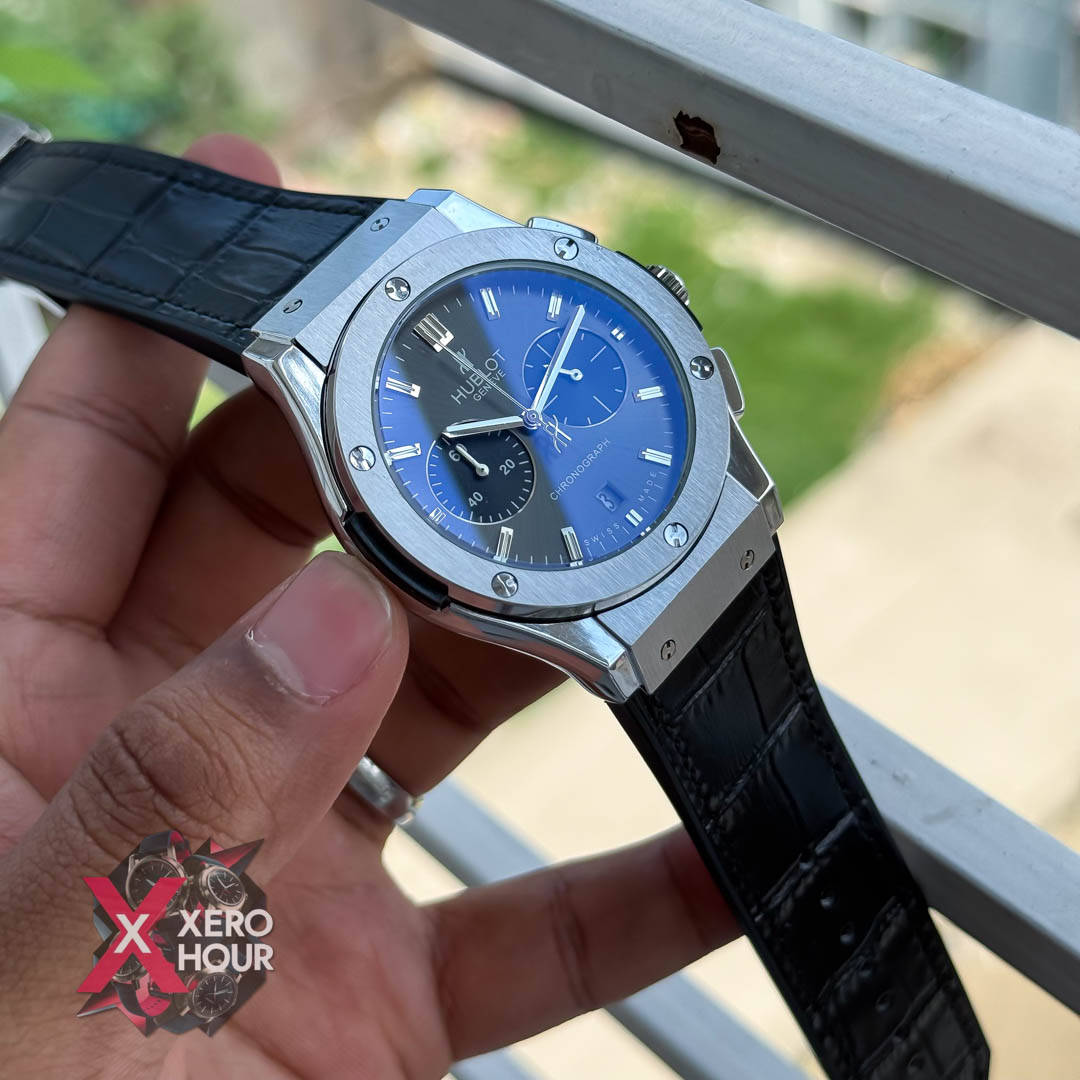 Hublot Classic Fusion Watches Chronograph | Crocodila Balck belt grey-silverdial_img_1