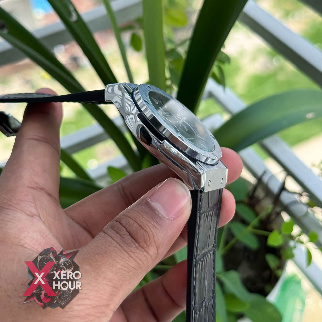 Hublot Classic Fusion Watches Chronograph | Crocodila Balck belt grey-silverdial_img_3