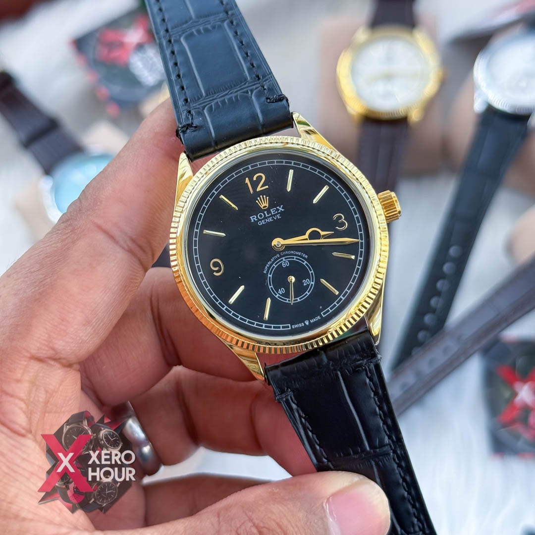 Rolex 1908 Classic Series Leather Belt | Black belt gold Black dial_img_4