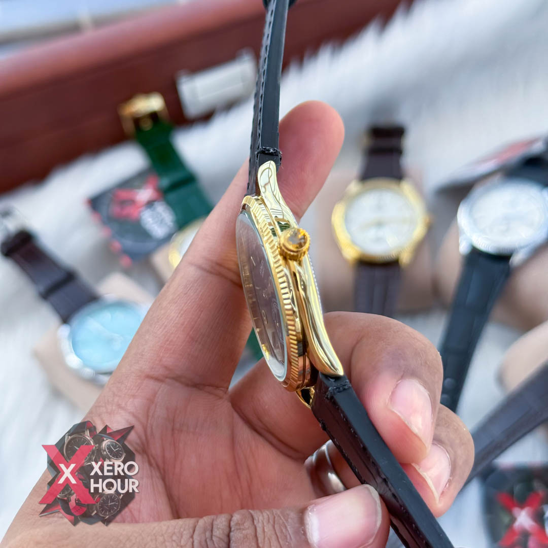 Rolex 1908 Classic Series Leather Belt | Black belt gold Black dial_img_1