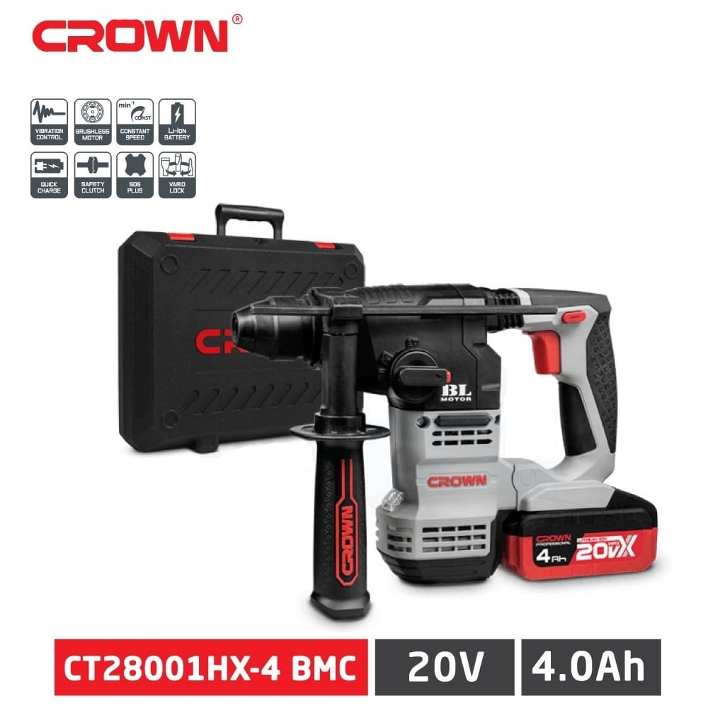 CROWN,CT28001HX,20V Professional Cordless Brushless Rotary Hammer with battery & Charger, 4.0Ah, 20mm; CT28001HX-4 BMC_img_7