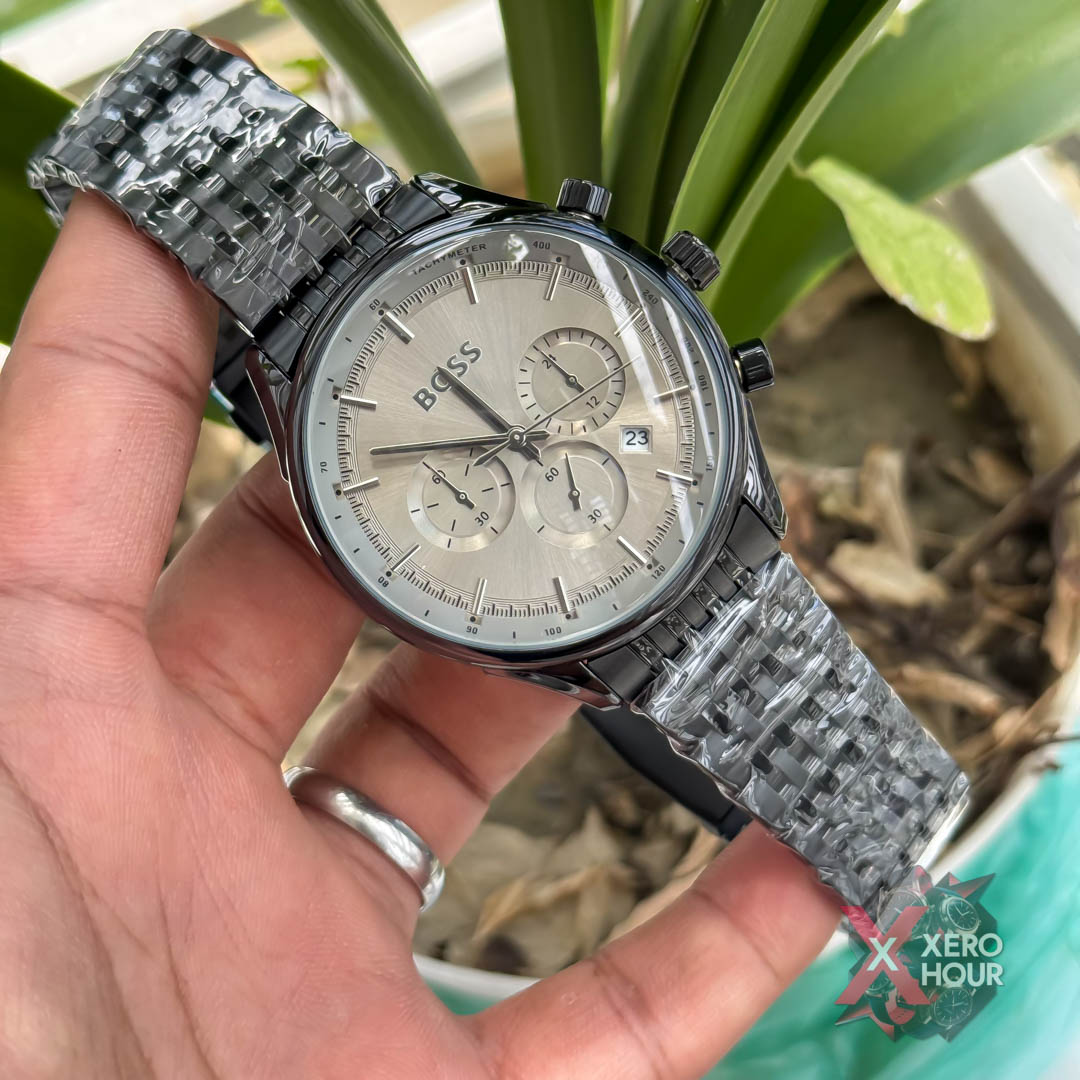 Hugo Boss Chronograph | Single Tone Full Black  Grey dial_img_2