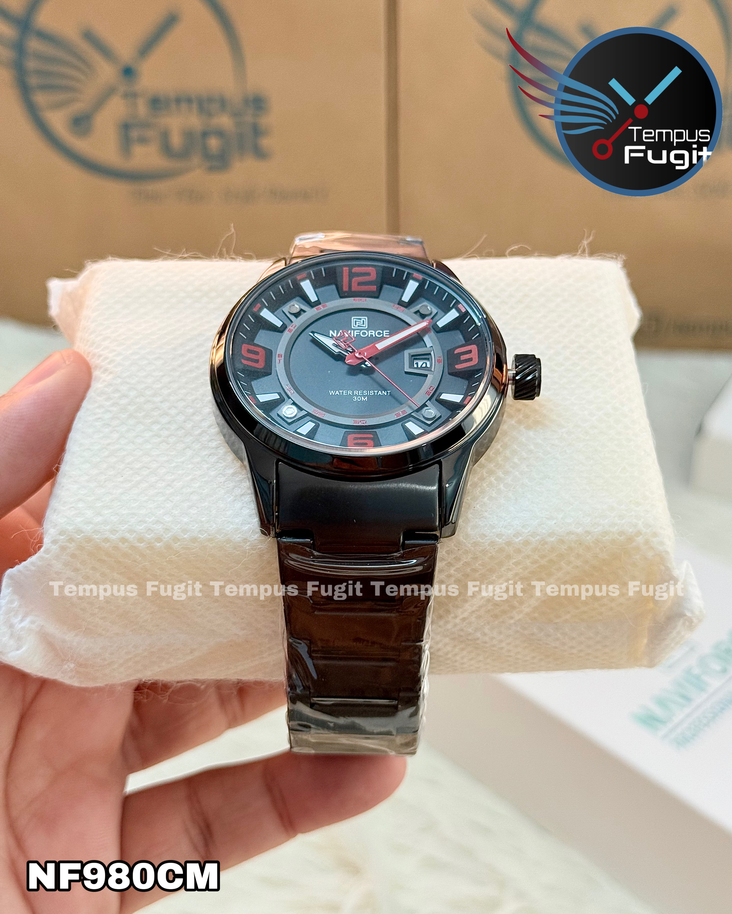 Naviforce 8044 Gents Chain Watch - Black Dial with Red Marking- Black Bezel- Black Chain- TF Code NF980CM_img_12