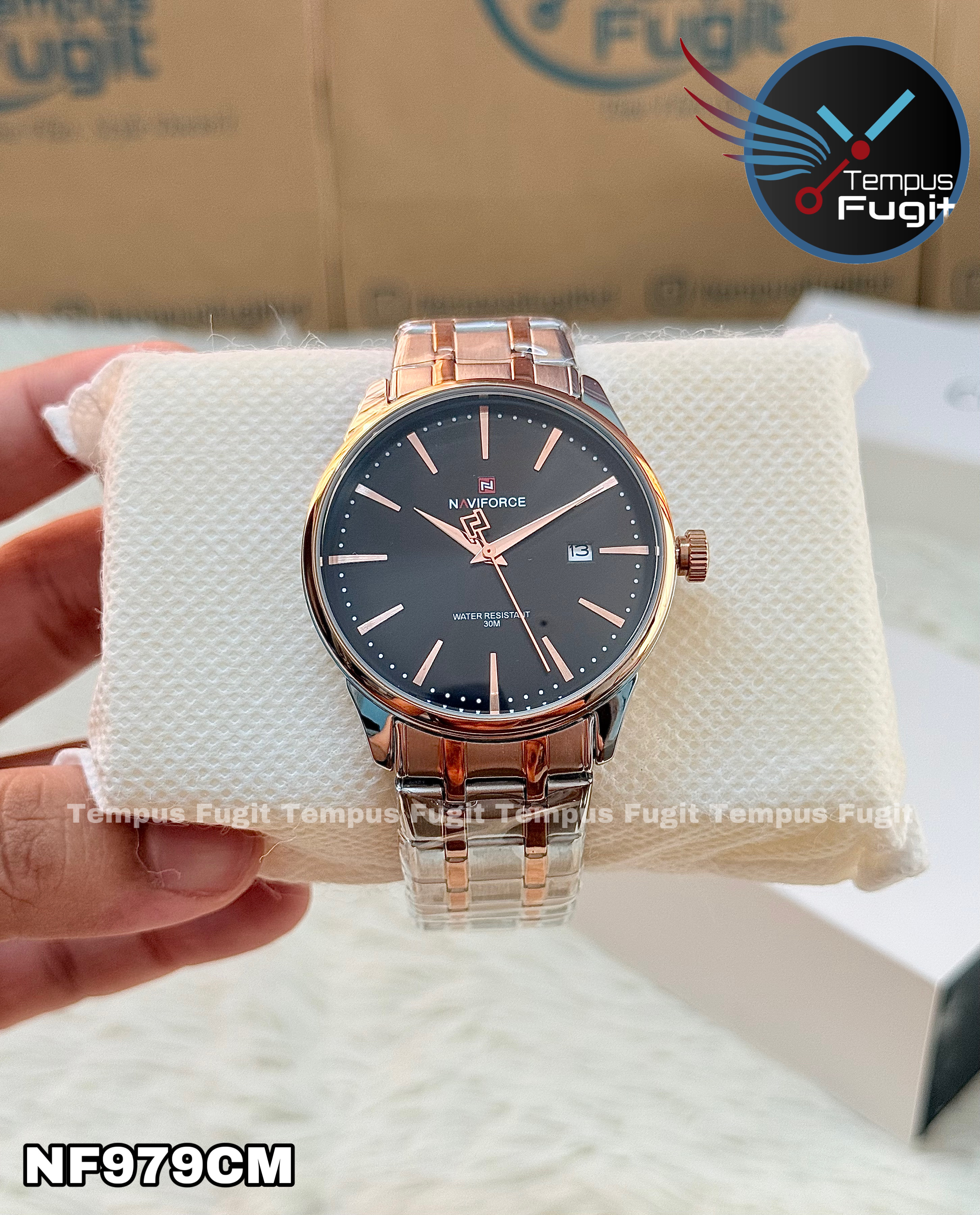 Naviforce 9230 Gents Chain Watch- Black Dial- Rose Golden Bezel- Silver+Rose Golden Chain- TF Code NF979CM_img_7