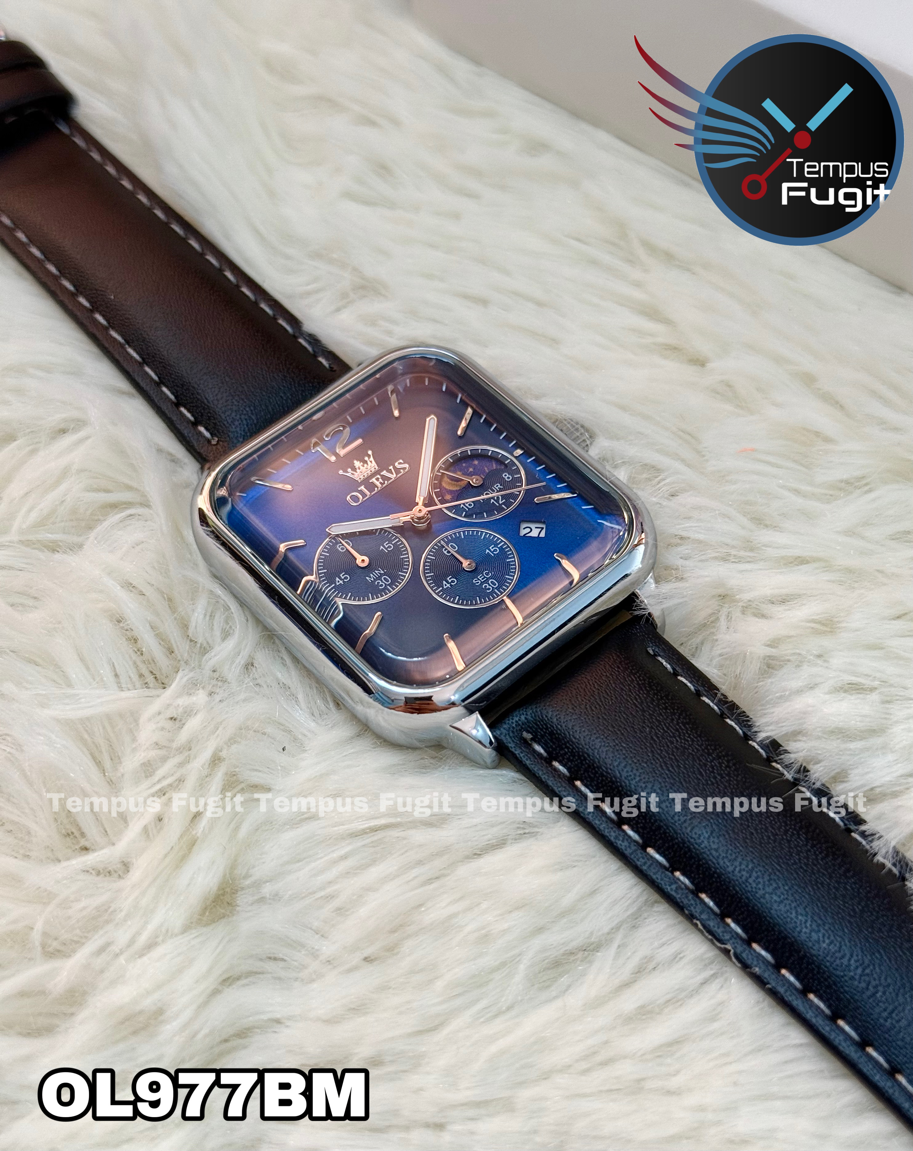 OLEVS 9914 Gents belt Watch- Blue Dial- Silver Bezel- Black Belt- TF Code OL977BM_img_18