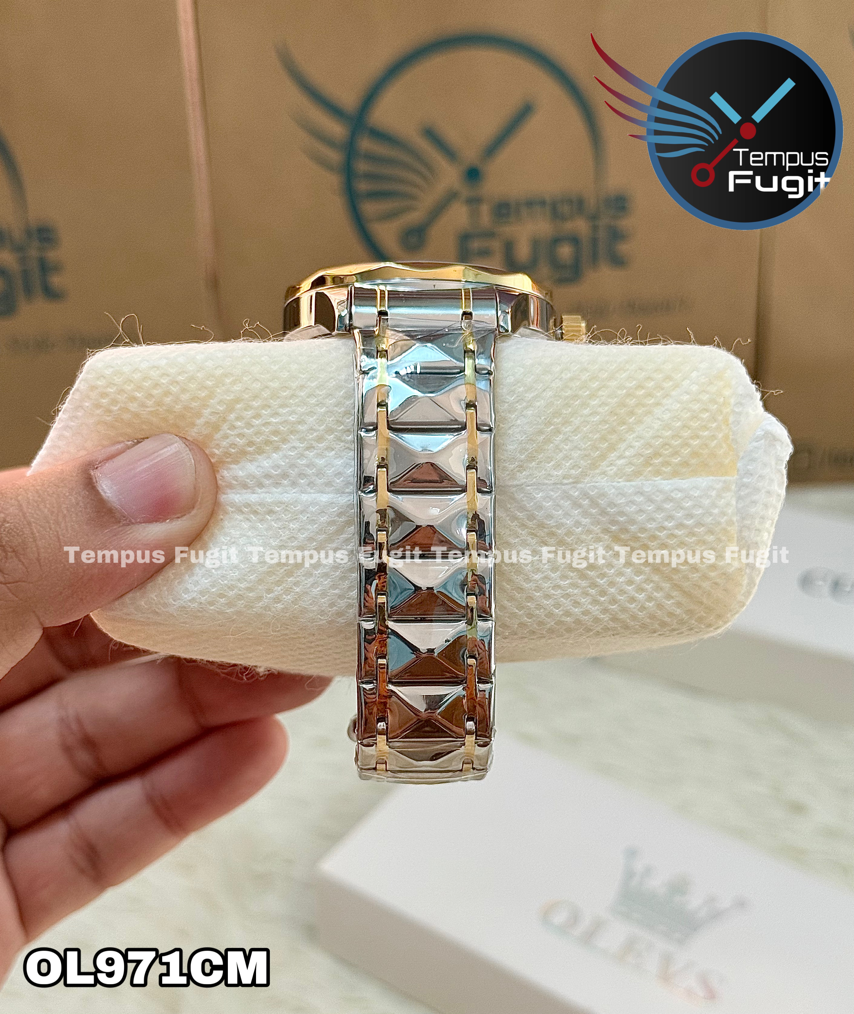 OLEVS 5609 Gents Chain Watch- Blue Dial- Golden Bezel- Silver+Golden Chain- TF Code OL971CM_img_14