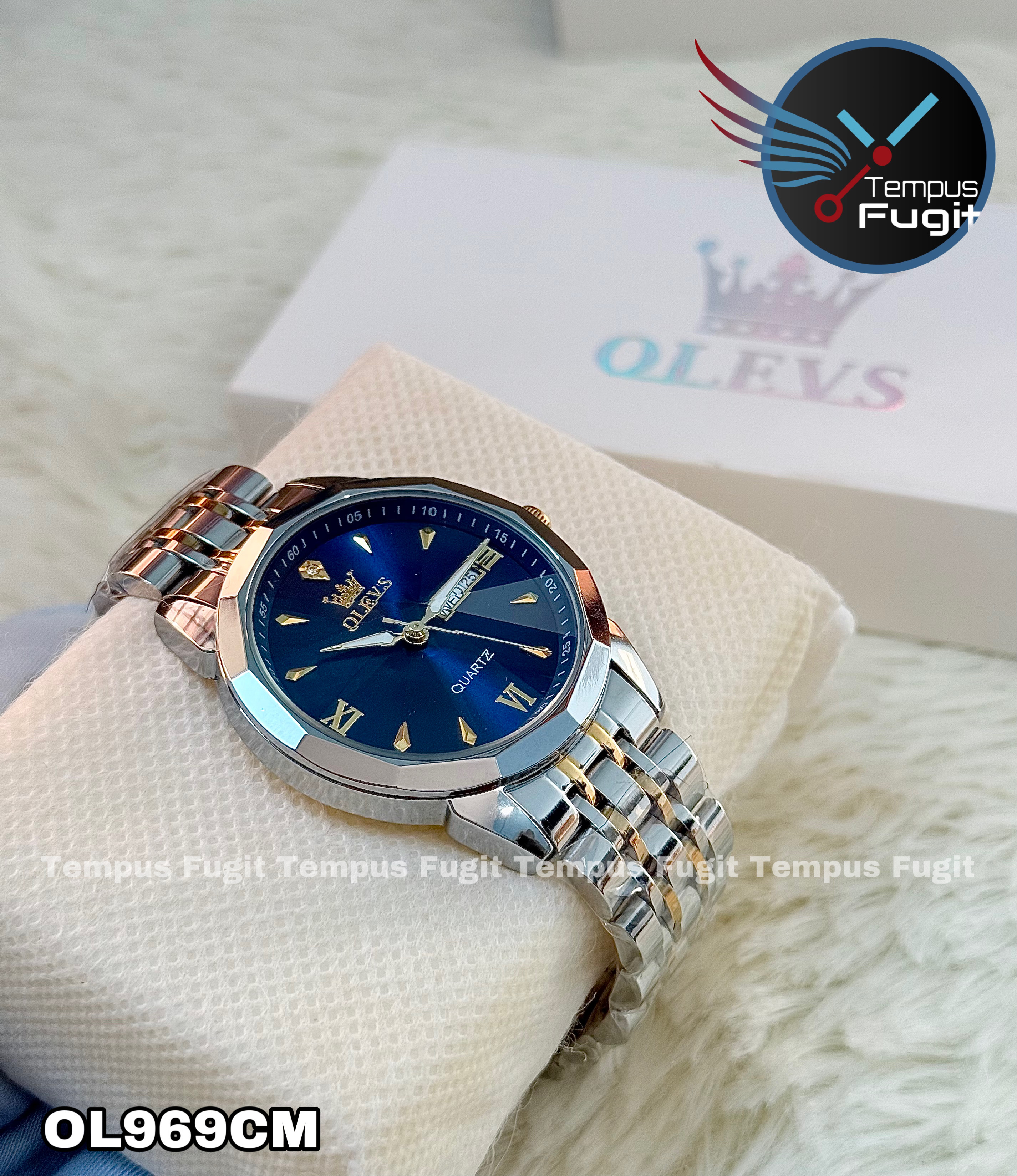 OLEVS 9998 Gents Chain Watch- Blue Dial- Silver Bezel- Silver+Golden Chain- TF Code OL969CM_img_20