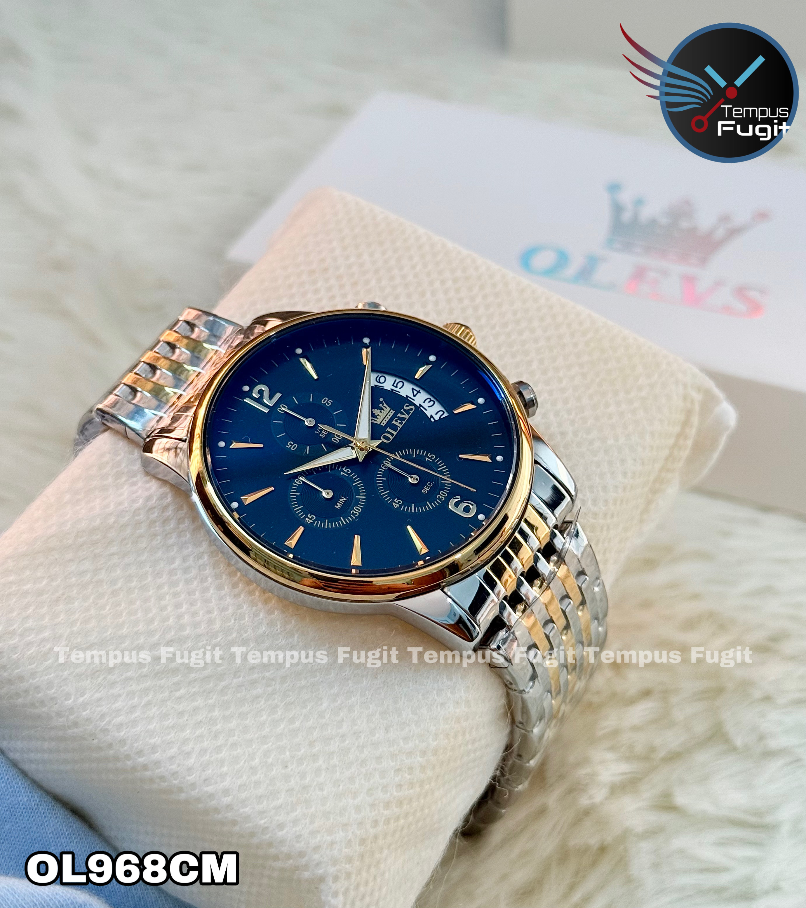 OLEVS 2867 Gents Chain Watch- Black Dial- Golden Bezel- Silver+Golden Chain- TF Code_img_13