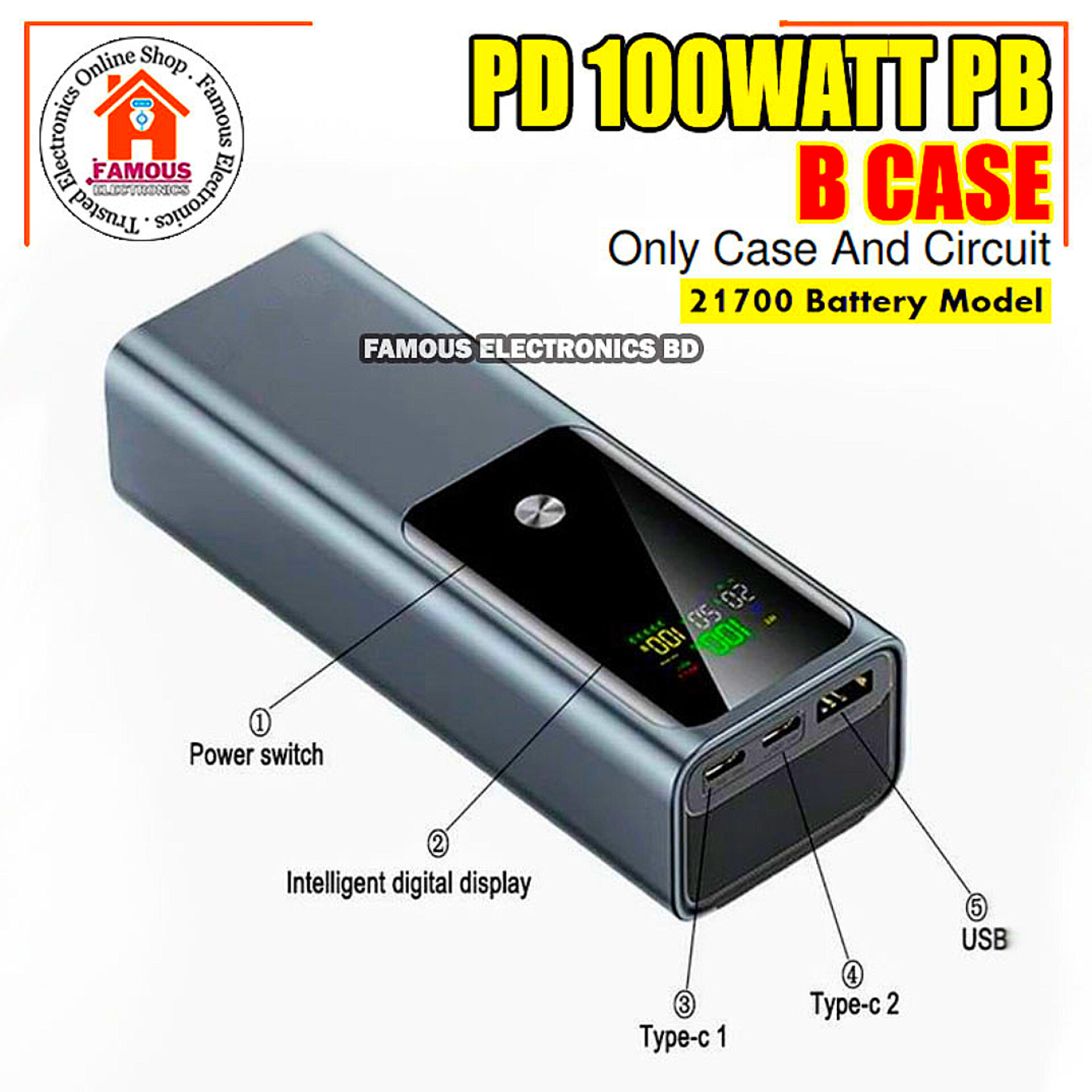 PD 100W Power Bank case For 20000mAh 21700 5000mAh high Quality Power Bank Making (Battery Not Included)