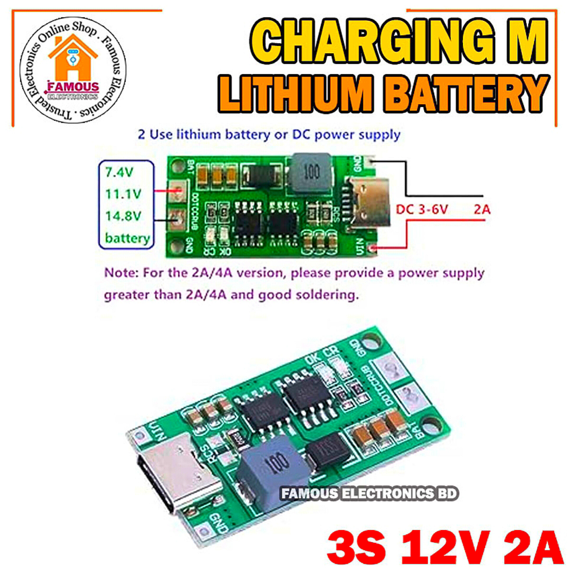 Multi-Cell 3S 2A Type-C To 12.6V Step-Up Boost Lipo- Polymer Li-Ion Charger 11.1V 18650 Lithium Battery_img_6