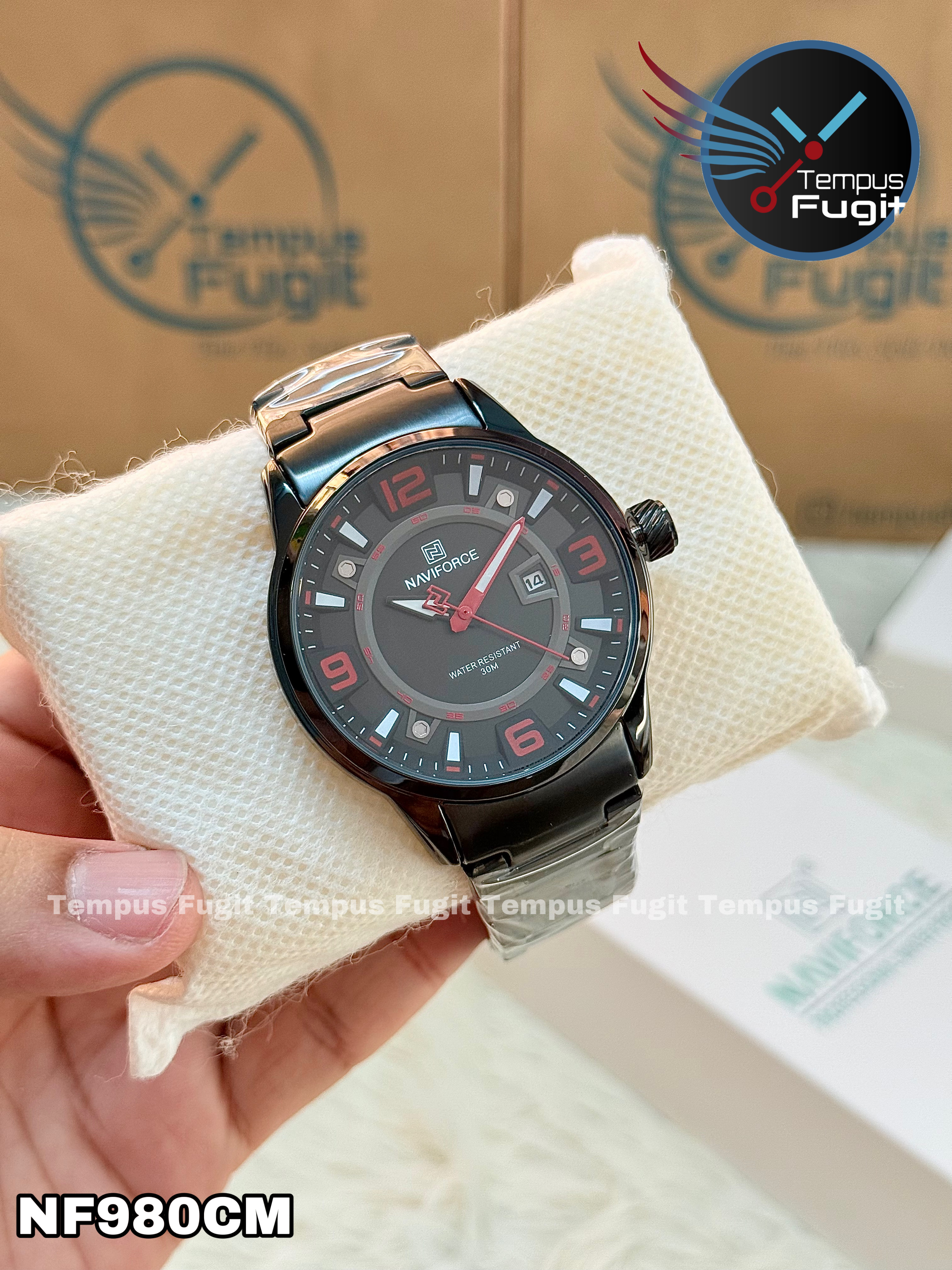 Naviforce 8044 Gents Chain Watch - Black Dial with Red Marking- Black Bezel- Black Chain- TF Code NF980CM_img_10